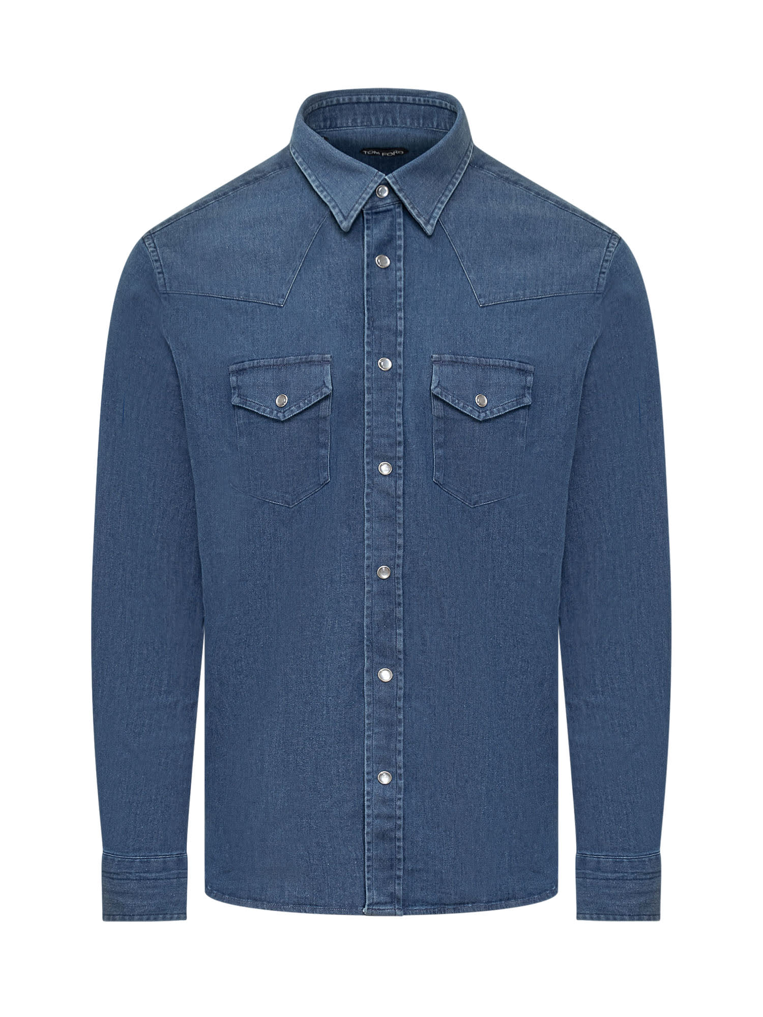 Shop Tom Ford Western Shirt In Stone Blue