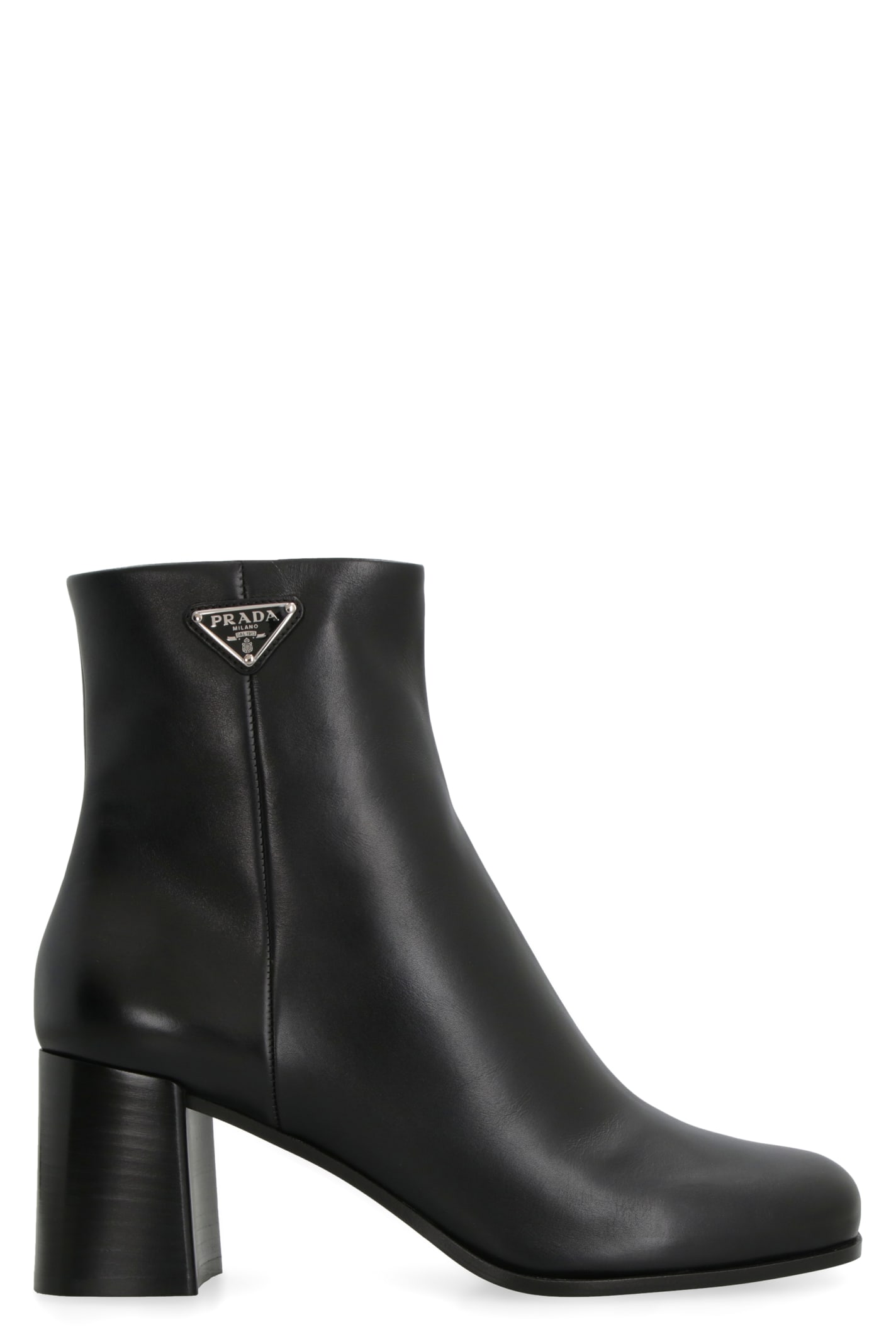 Shop Prada Logo Detail Leather Booties In Black