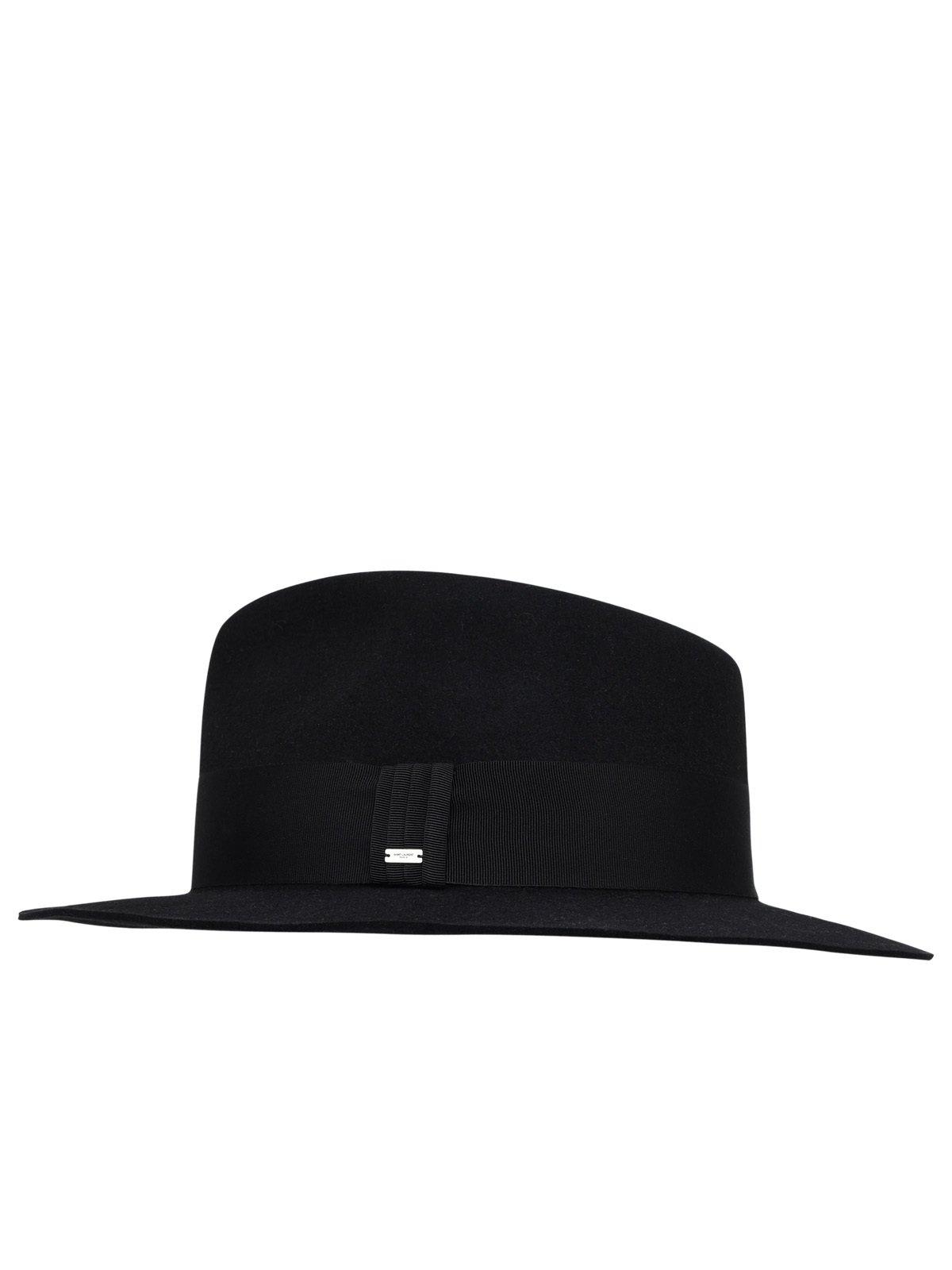 Saint Laurent Logo Plaaque Fedora Hat In Black