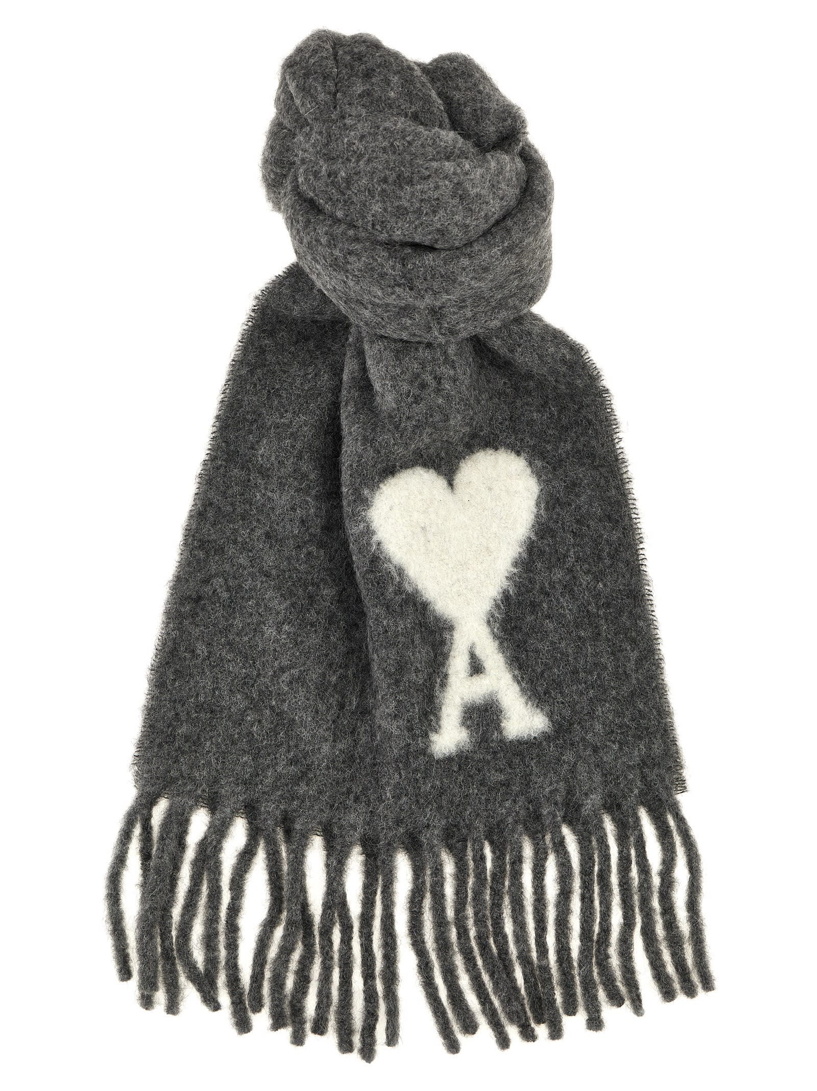 Shop Ami Alexandre Mattiussi Ami De Coeur Scarf In Gray