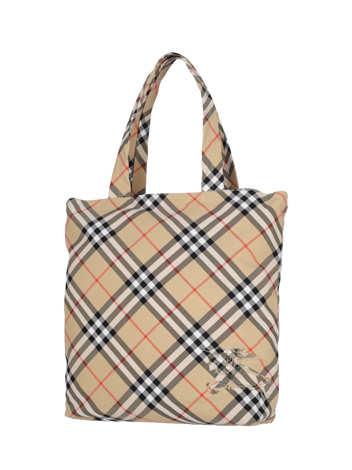 Shop Burberry Check Tote Bag In Sand