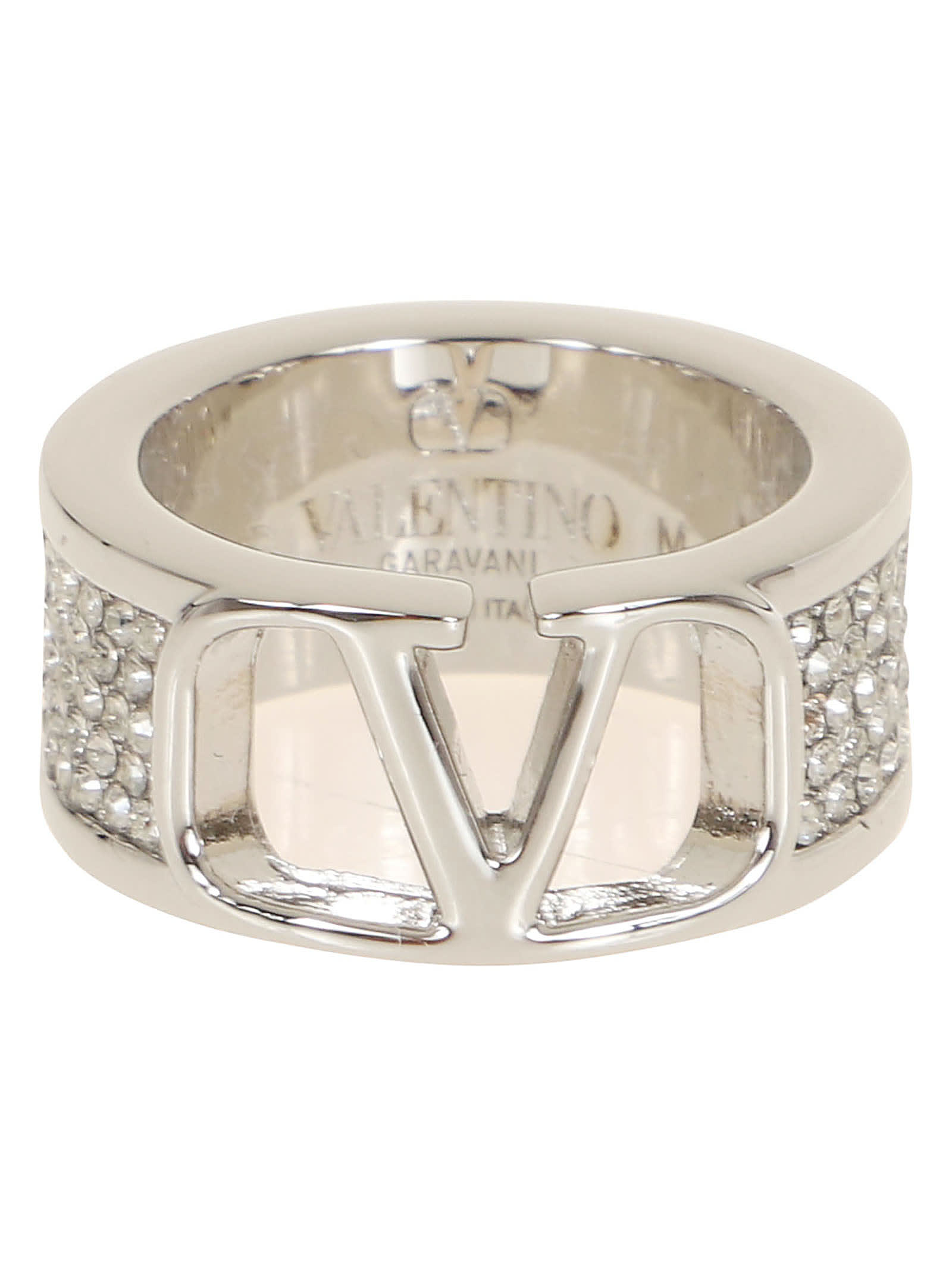 Shop Valentino Ring Vlogo Signature Strass In S Palladium Crystal Silver Shade