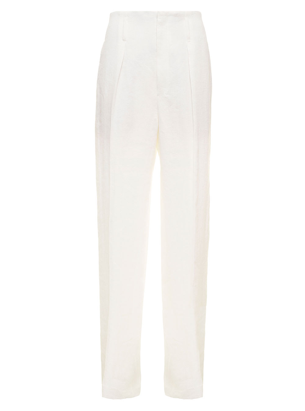 Brunello Cucinelli High Waist White Cotton And Linen Pants With Pence Brunello Cucinelli Woman