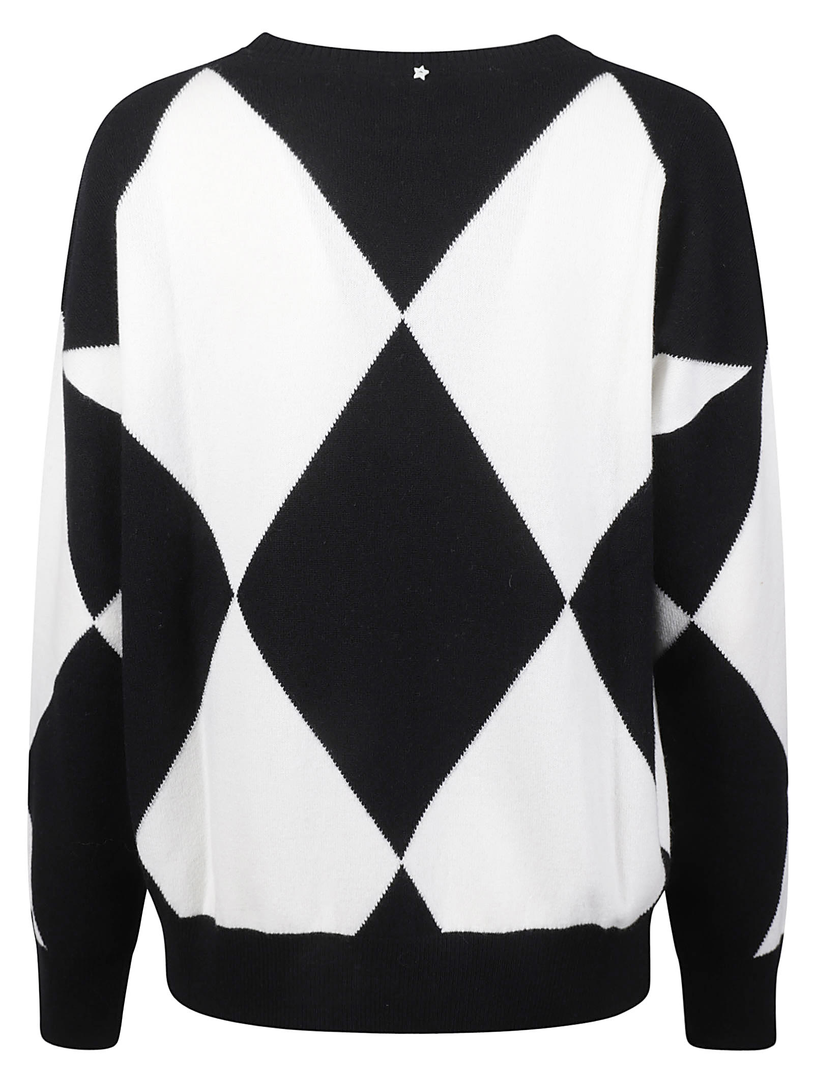 Shop Lorena Antoniazzi Diamond Patterned Ribbed Sweater In White/black