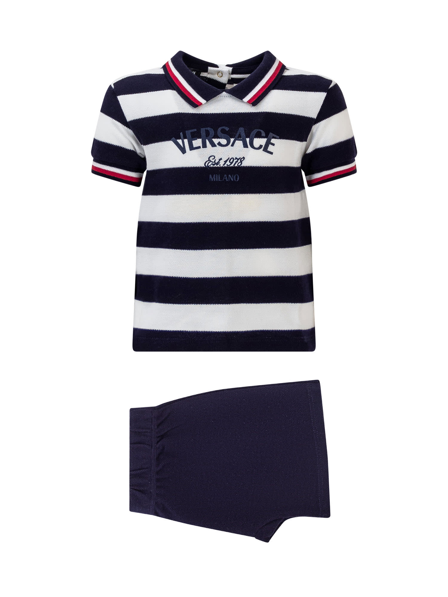 Versace Babies' Polo And Shorts Set In Blu Navy-multicolor