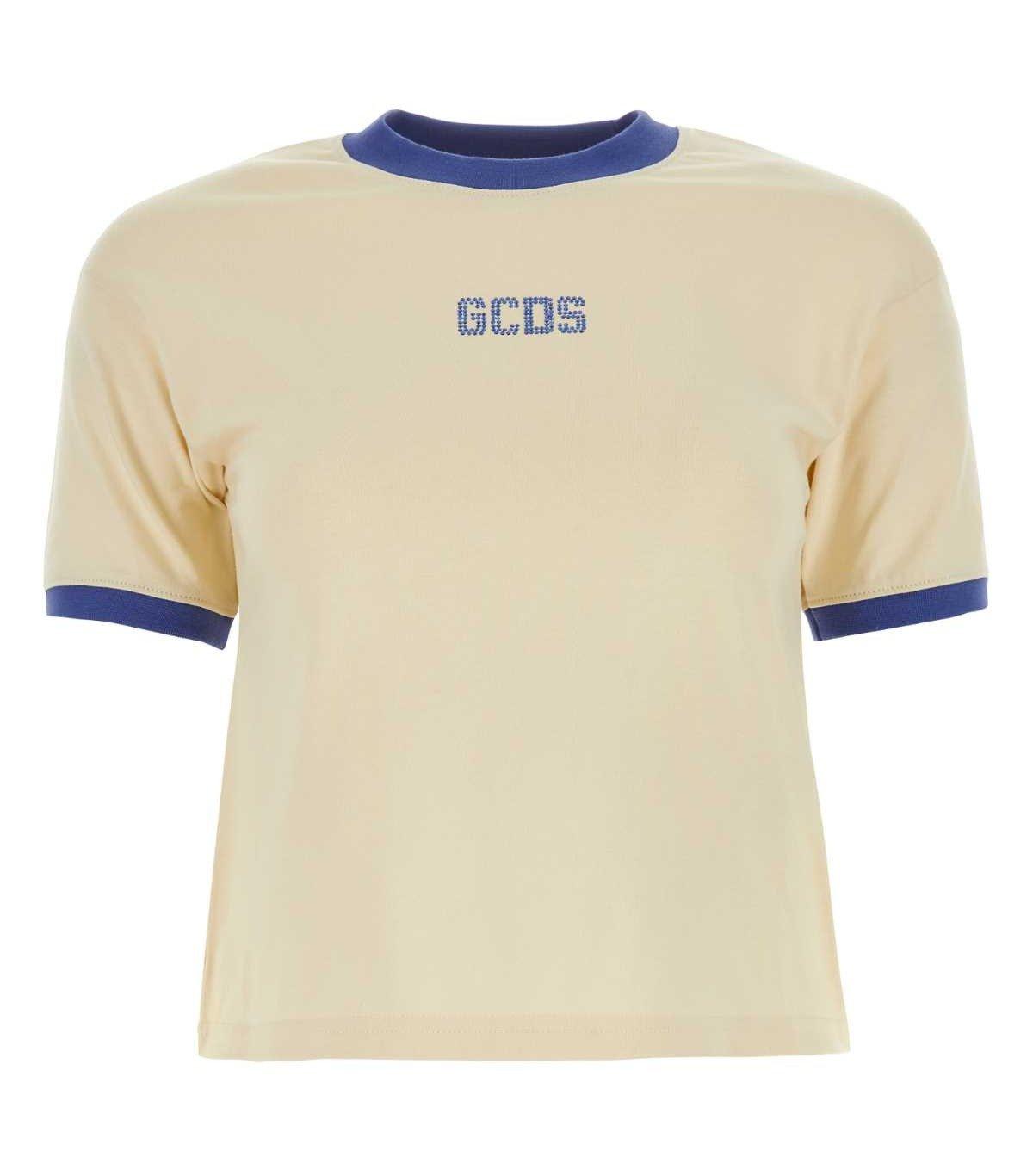 Shop Gcds Logo Embellished Crewneck T-shirt In Light Blue