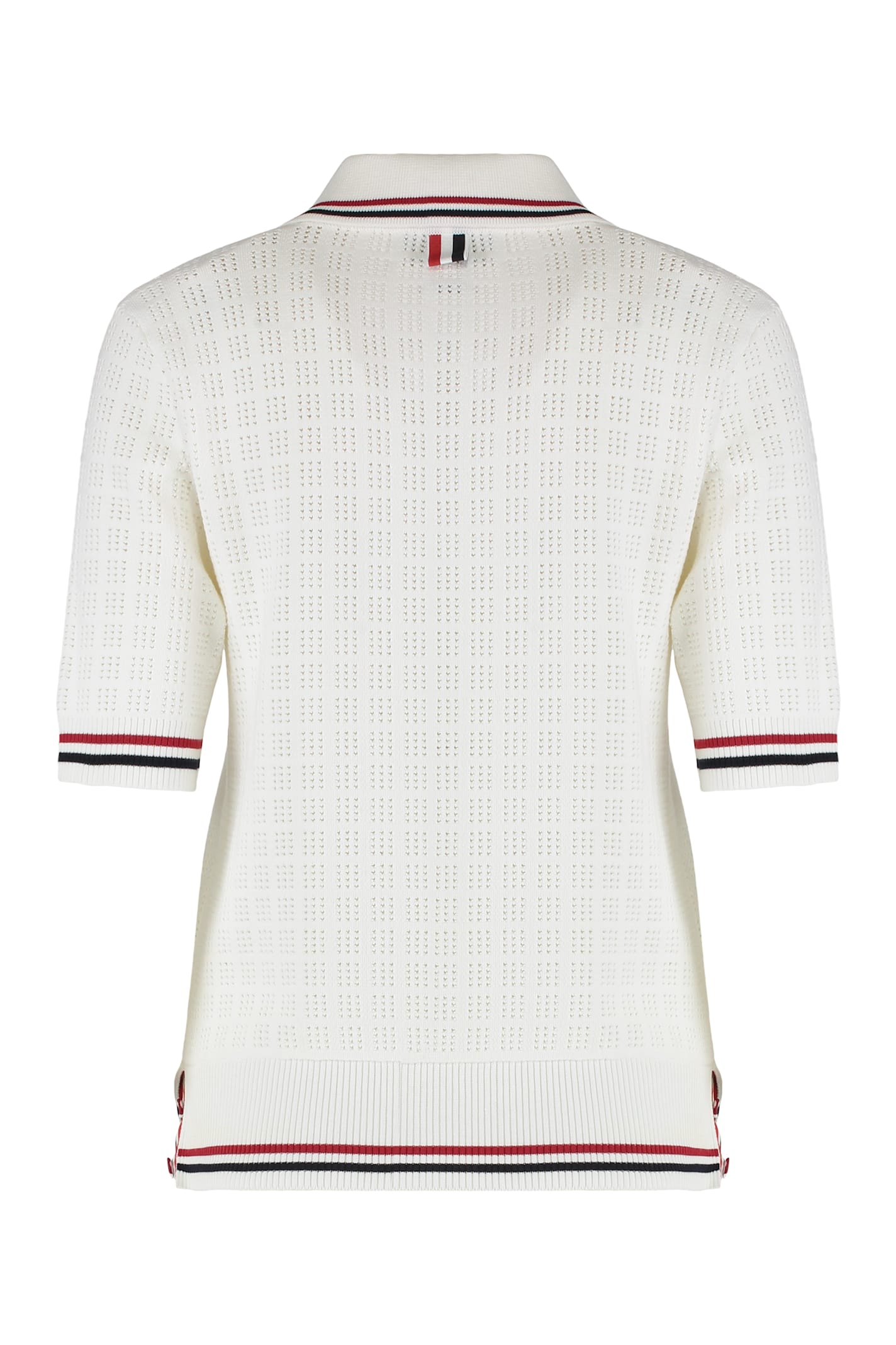 Thom Browne Openwork-knit Polo Shirt In White