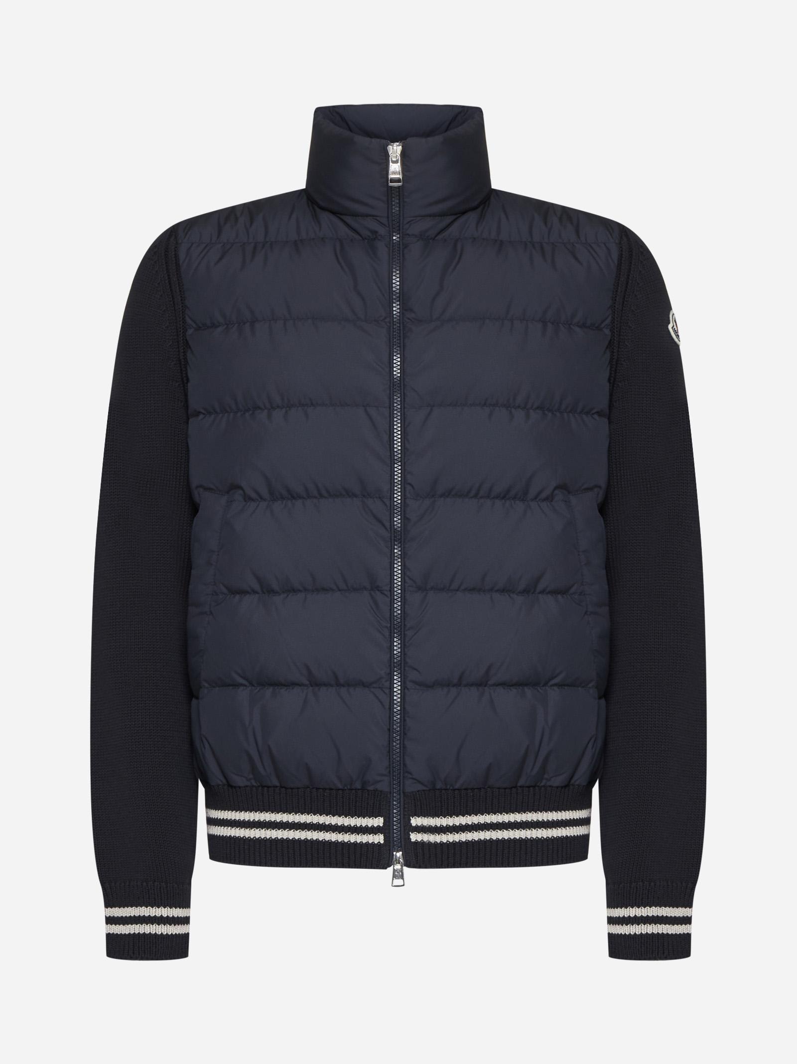 Moncler Padded Nylon And Knit Cardigan In Blue