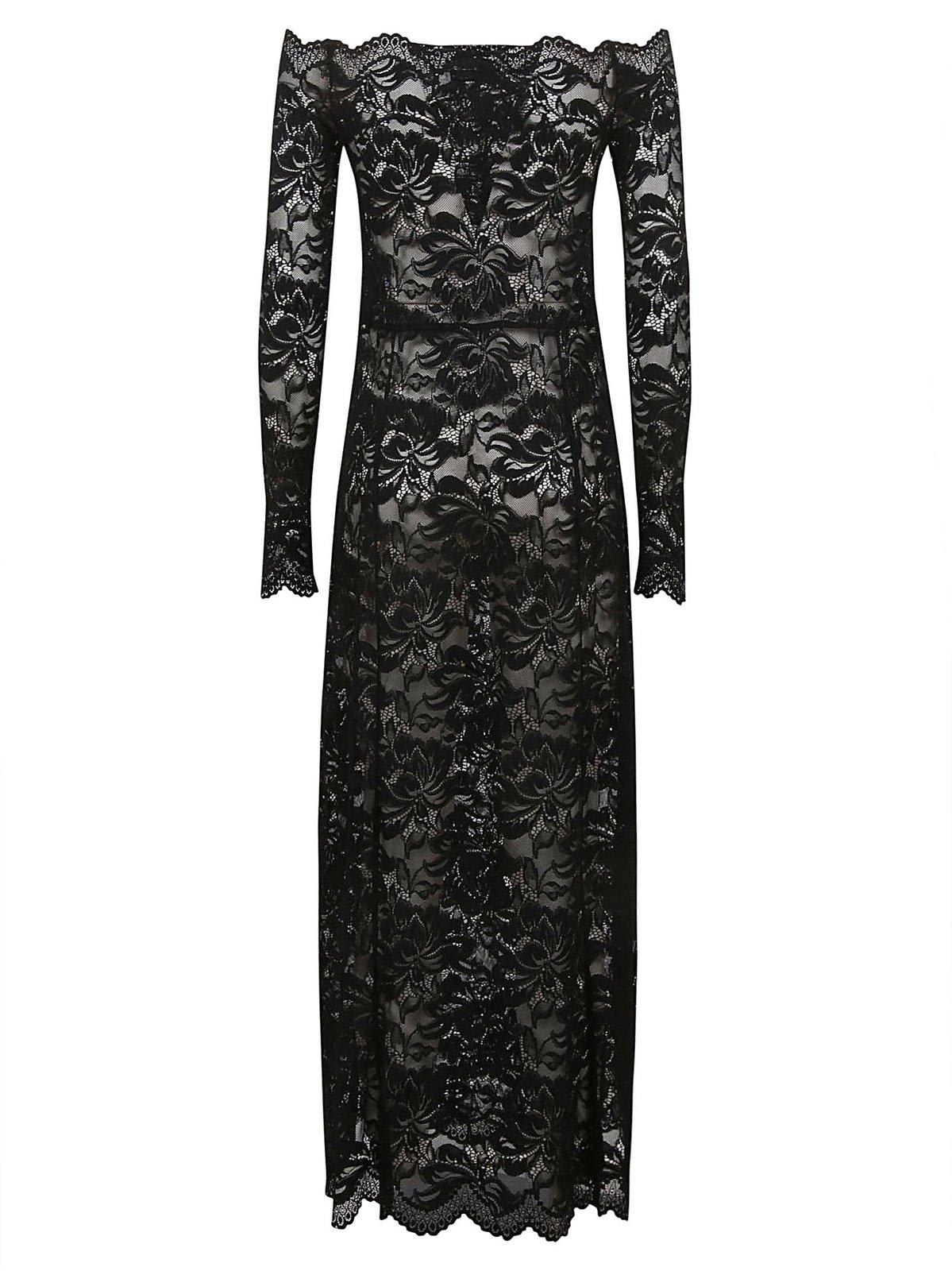 Shop Rabanne Off-shoulder Lace Floral Dress In Black