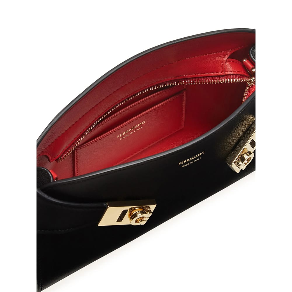 Ferragamo Borsa A Spalla Hug Soft Large Bicolore In Black