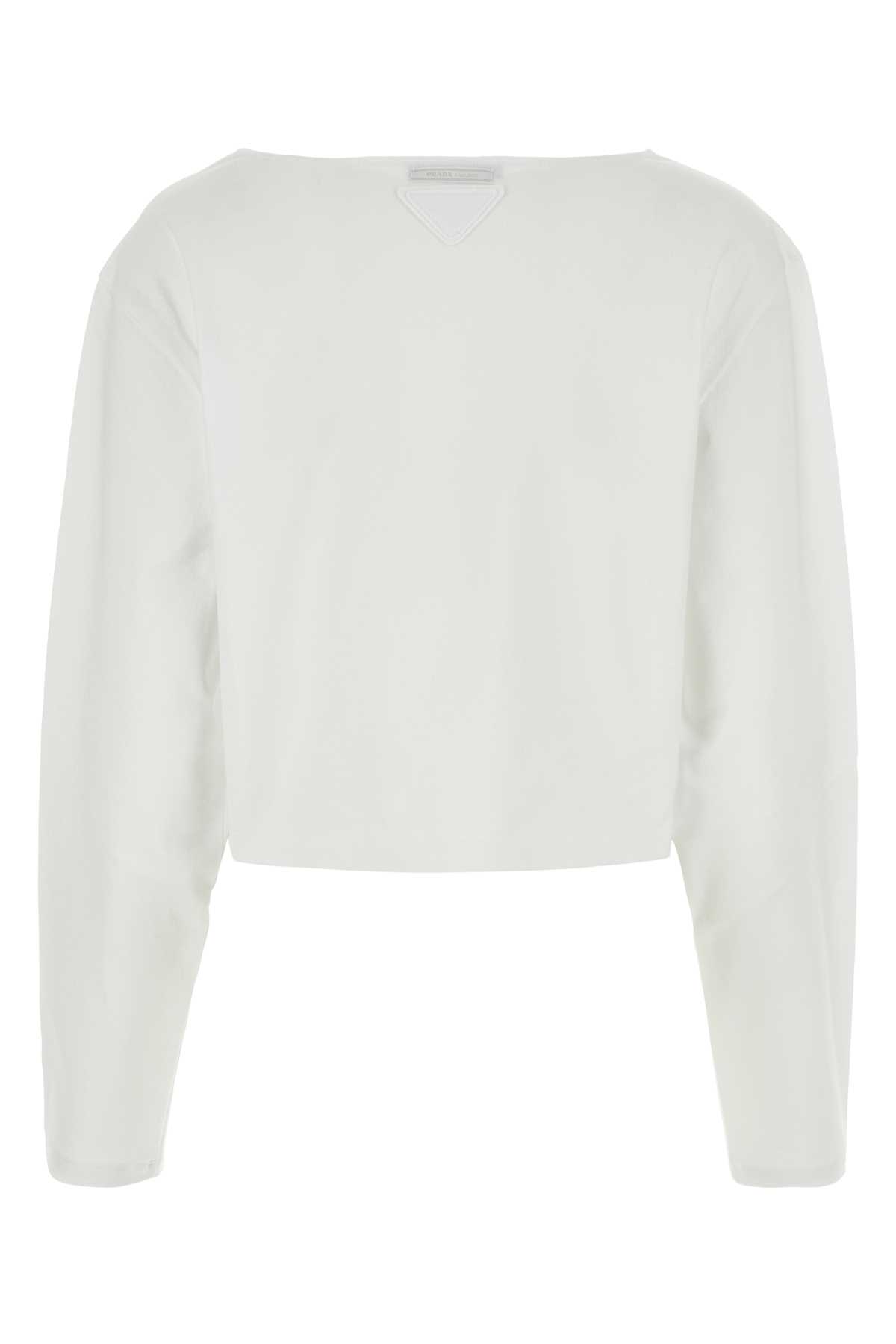 Shop Prada White Cotton T-shirt In Bianco