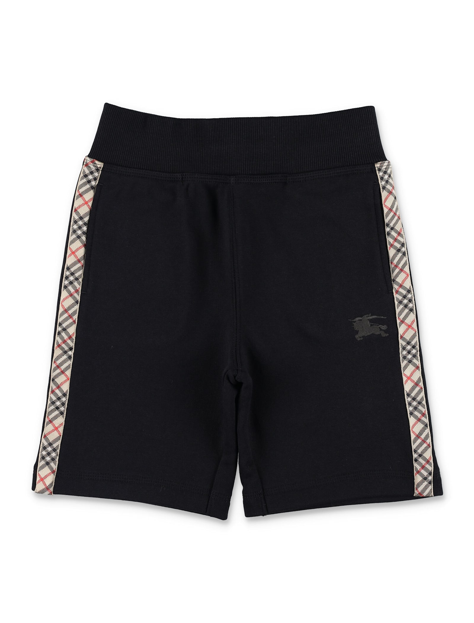 Burberry Kid - Cotton Shorts With Check Trim In Black