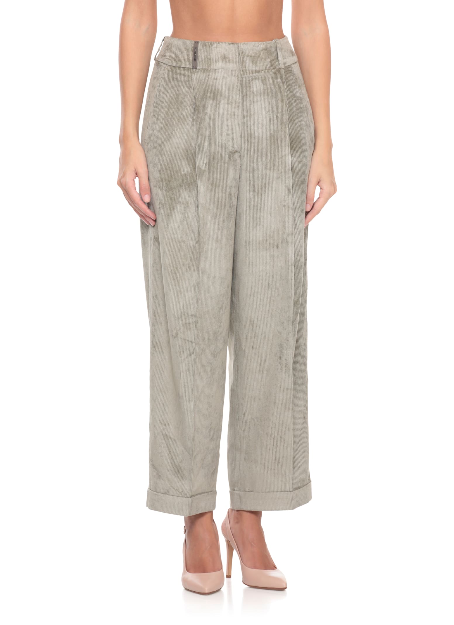 Peserico Pleated Corduroy Trousers In Gray