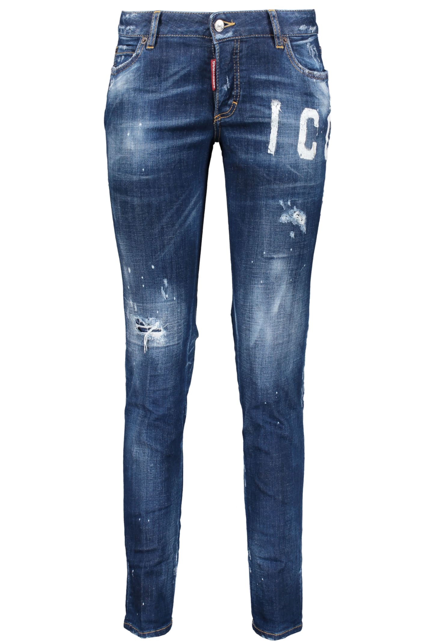Dsquared2 Destroyed Straight Leg Jeans In Denim