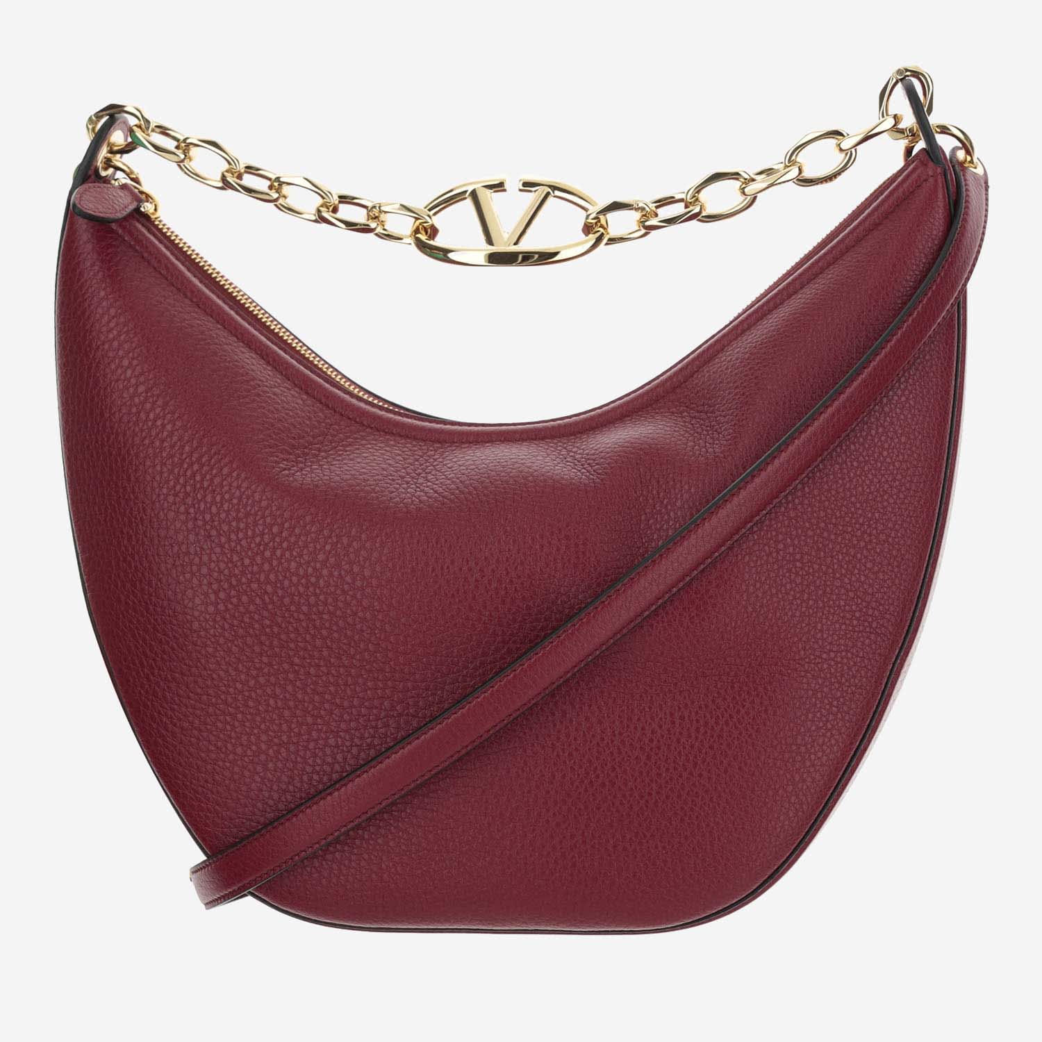 Shop Valentino Medium Hobo Vlogo Moon Bag Leather In Red