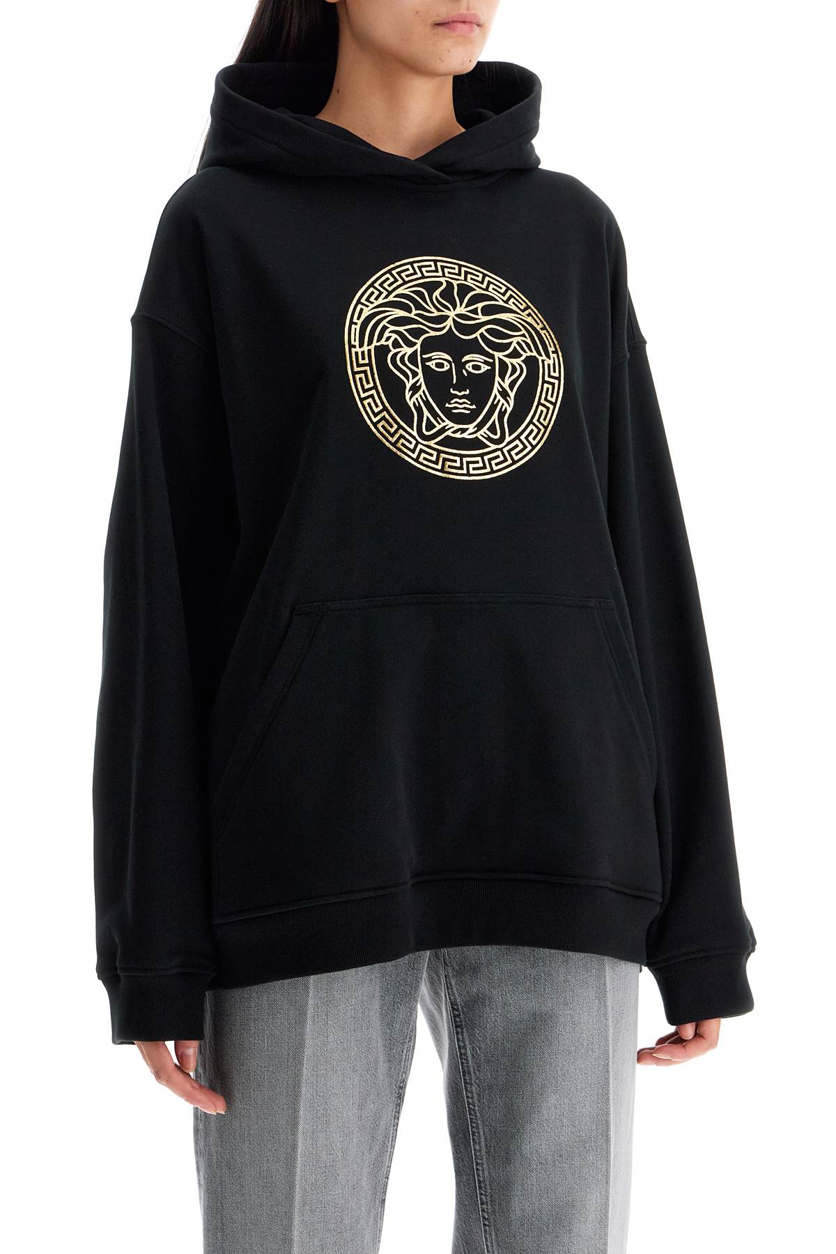 Shop Versace Hooded Sweatshirt With Med In Black+gold (black)