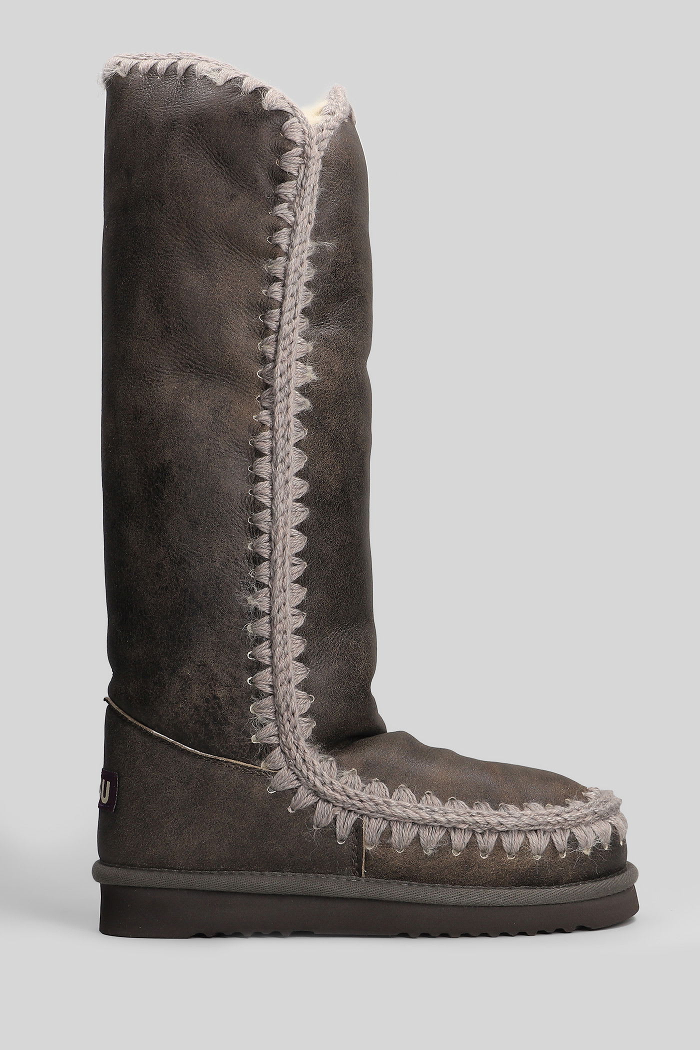Mou Eskimo 40 Low Heels Boots In Brown Leather In Brown