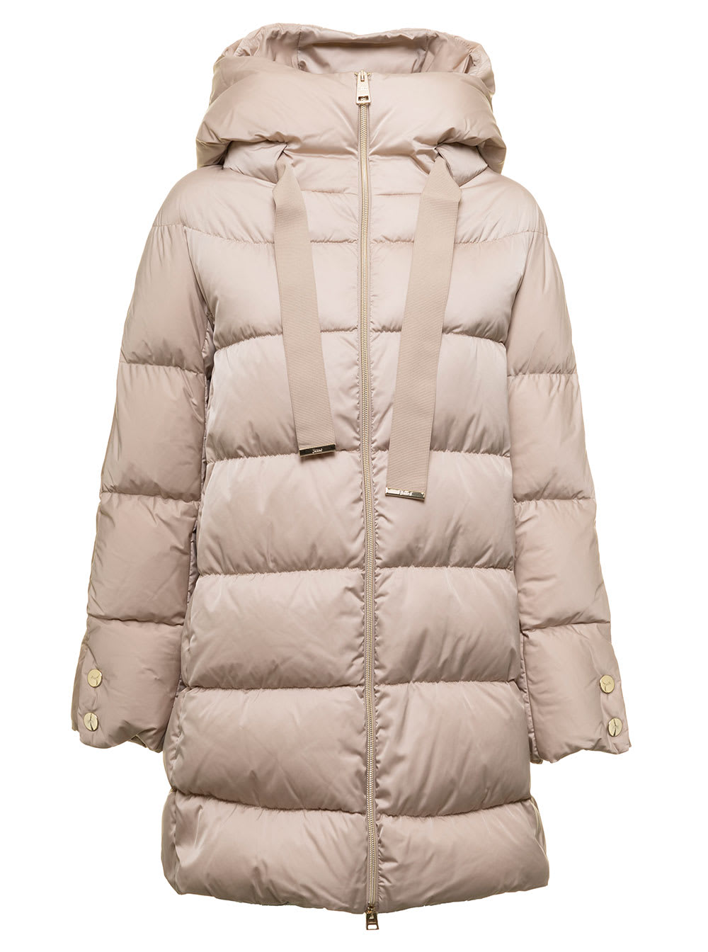 A-line Beige Quilted Nylon Long Down Jacket Herno Woman