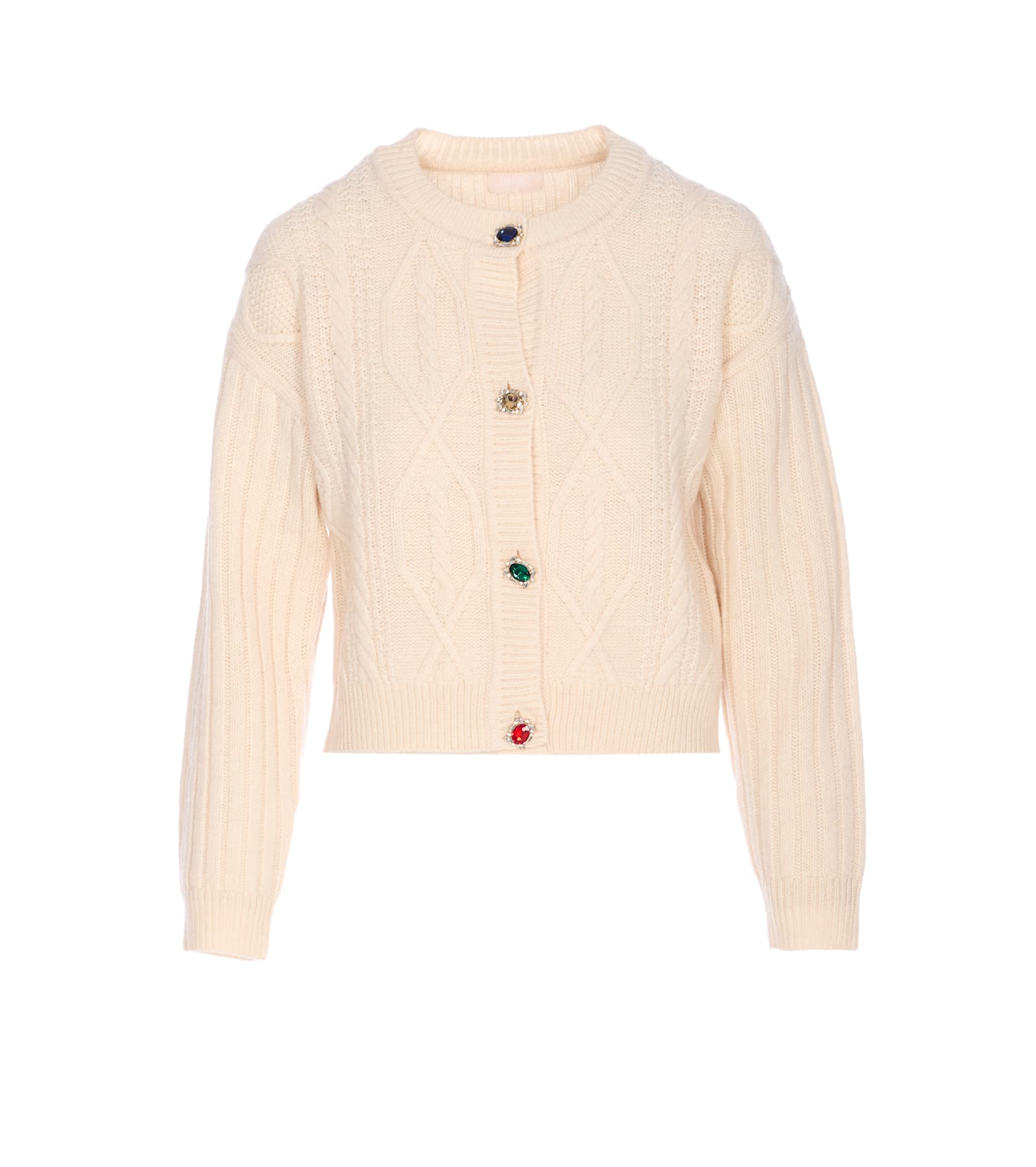 Liu •jo Cable-knit Embellished Cardigan In Neutral