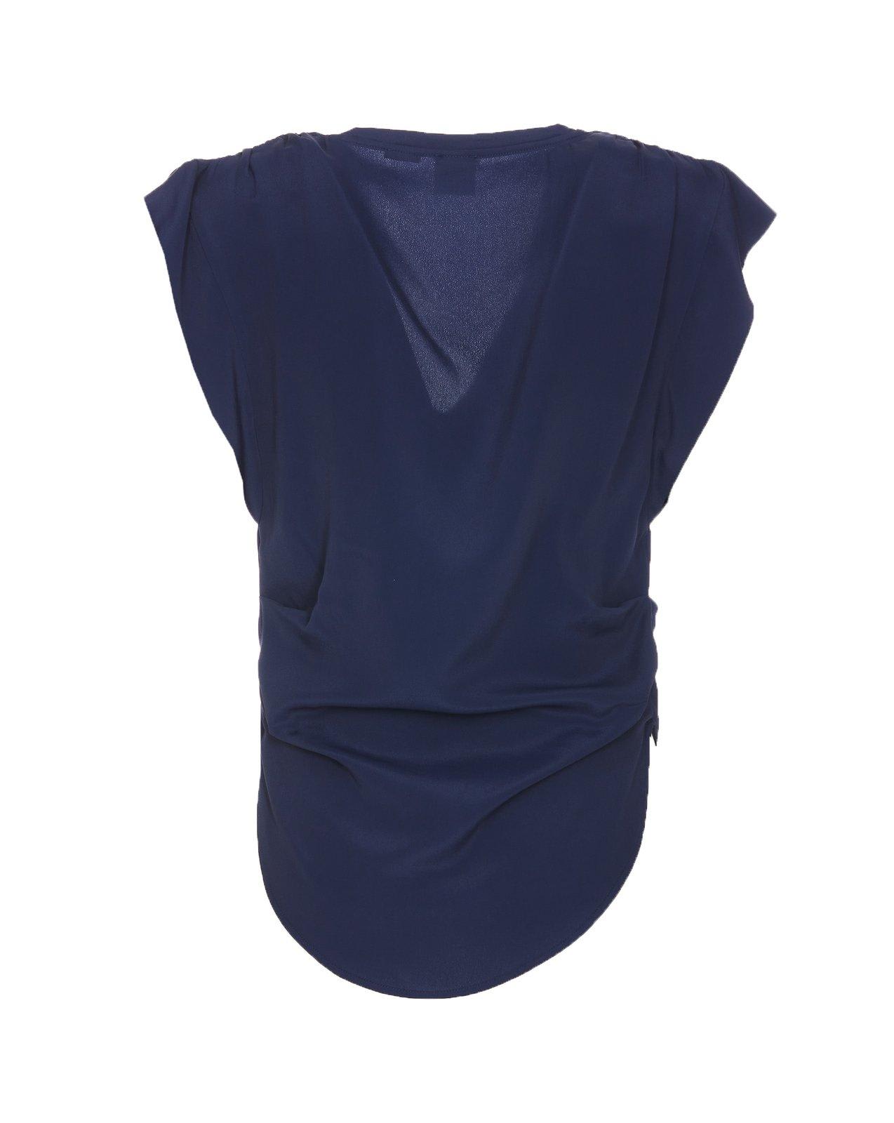 Shop Pinko V-neck Curved Hem T-shirt In Blu Cerimonia