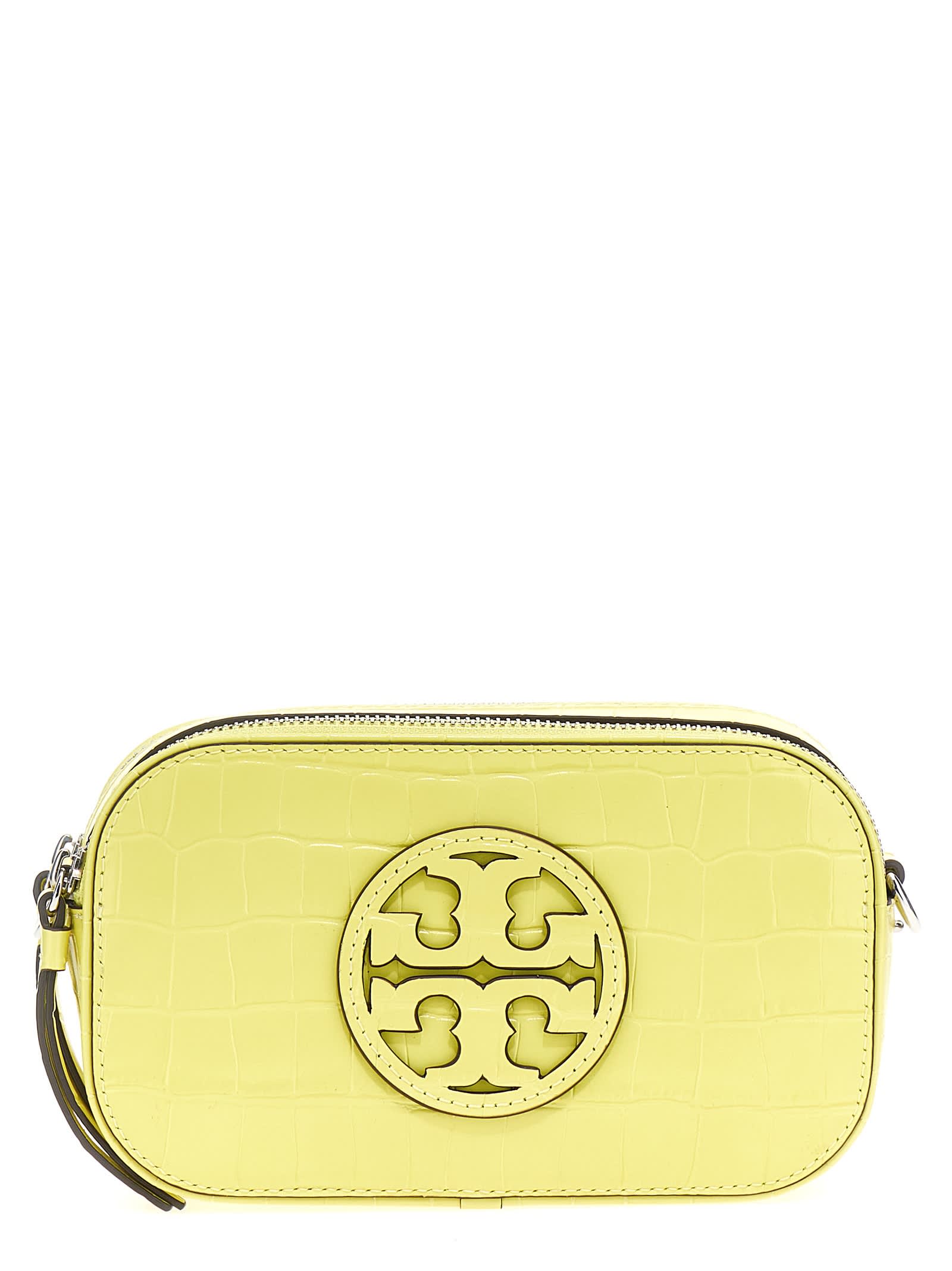 Shop Tory Burch Miller Croc Embossed Mini Crossbody Bag In Yellow