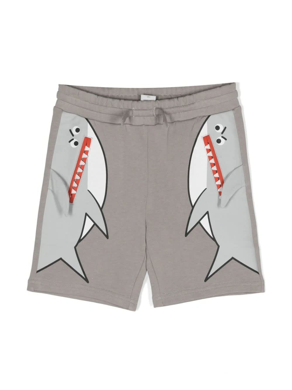 Shop Stella Mccartney Double Shark Motif Jersey Shorts In Grey