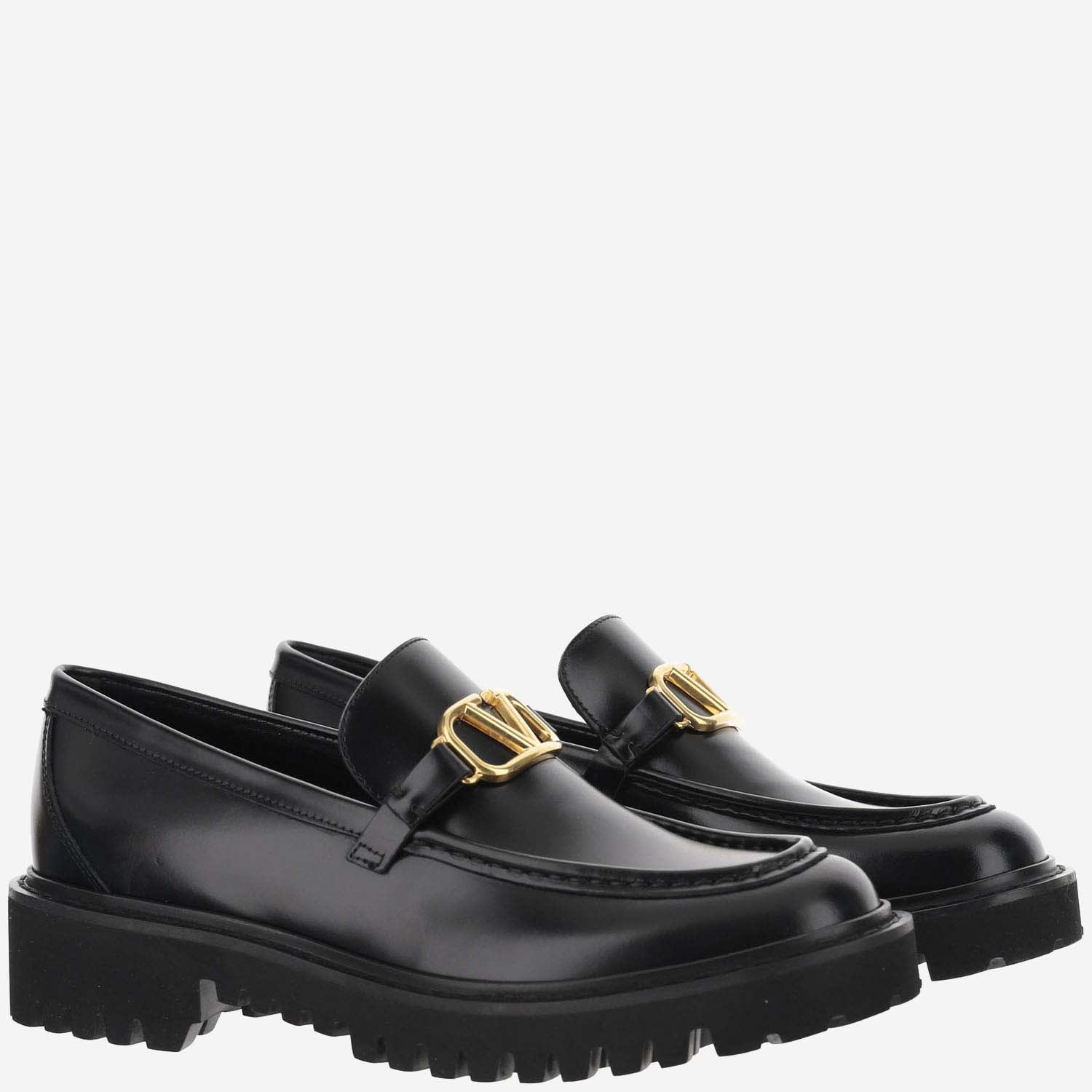 Shop Valentino Vlogo Signature Calfskin Loafers In Black