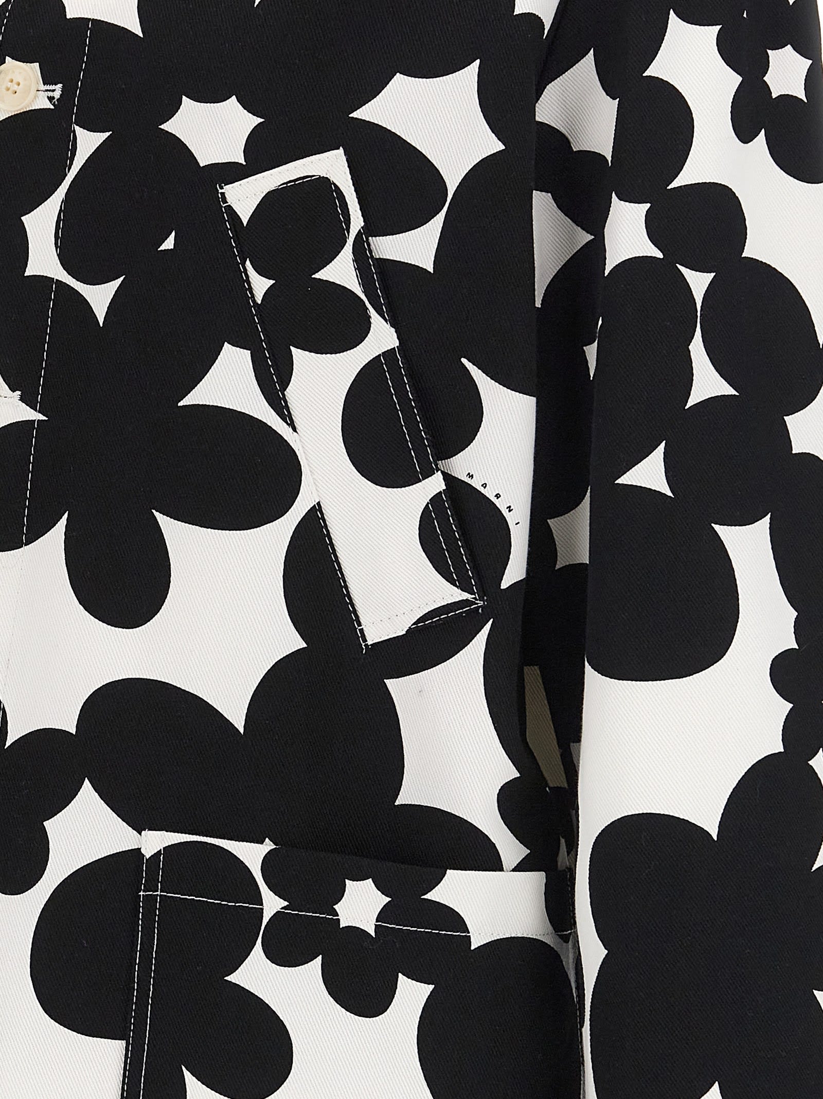 Marni 'floral Bloom' Jacket With Front Pockets In White/black