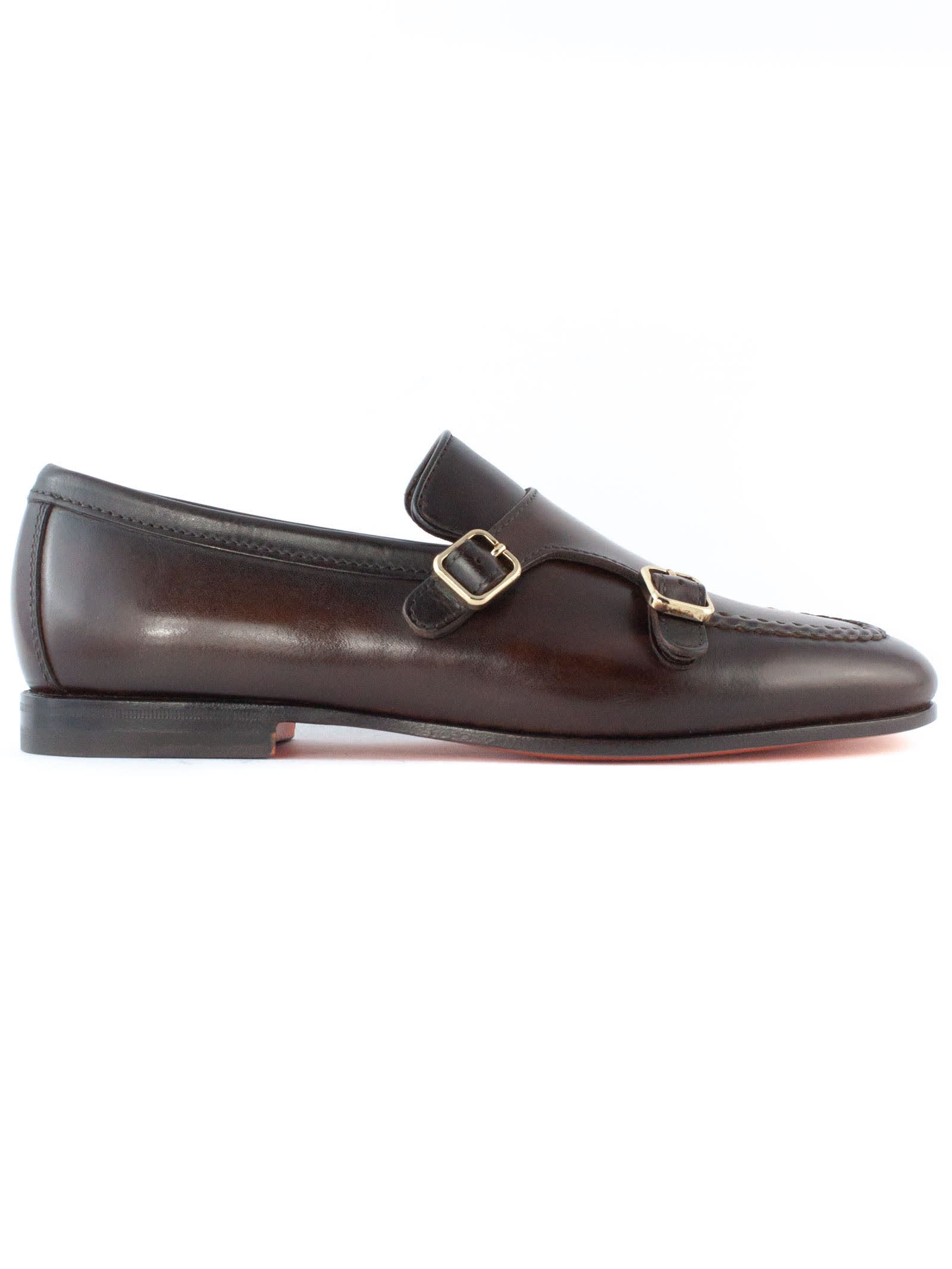 Brown Leather Double-buckle Loafer