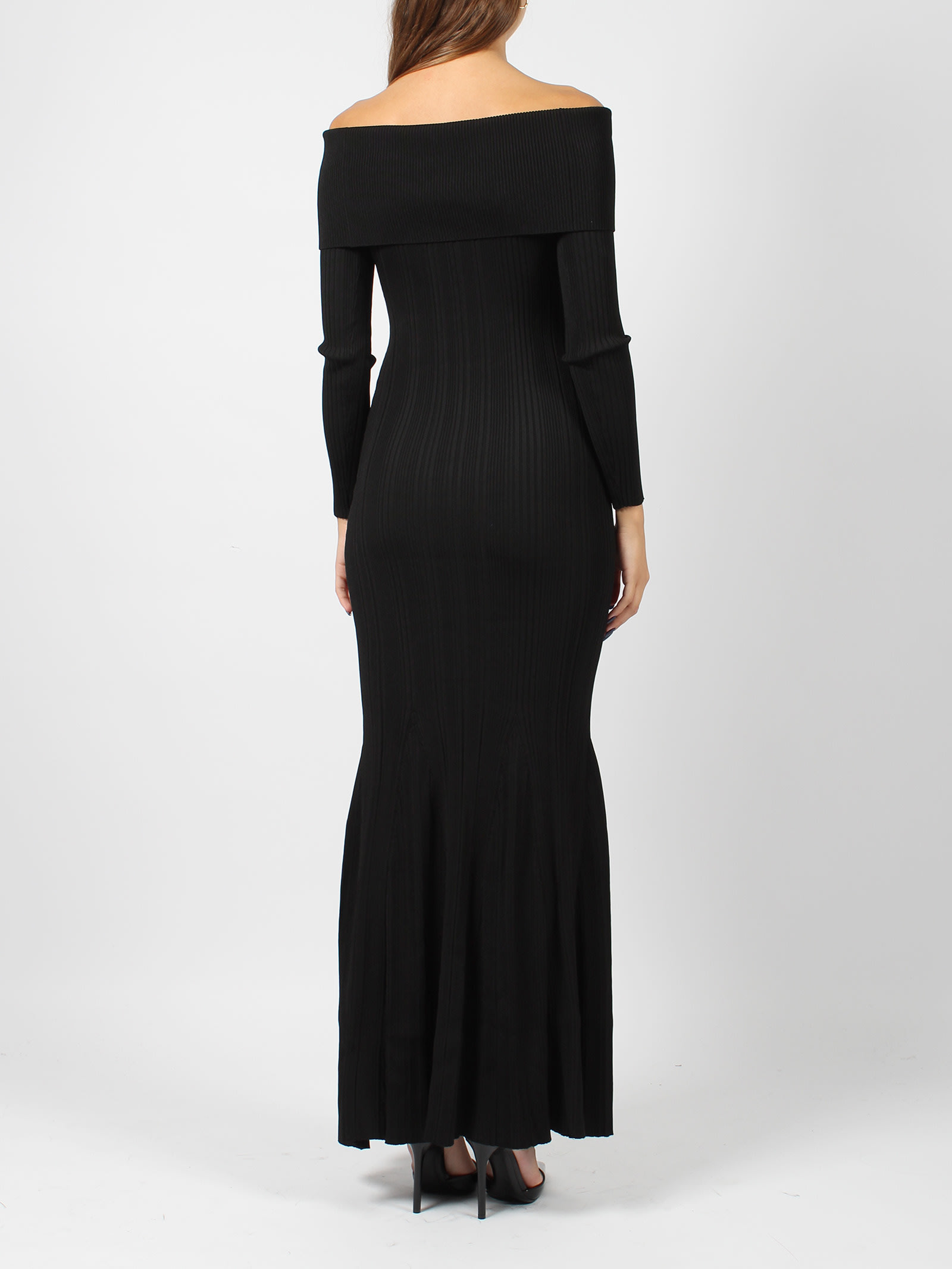 Shop Self-portrait Ribbed Knit Maxi Dress In Black