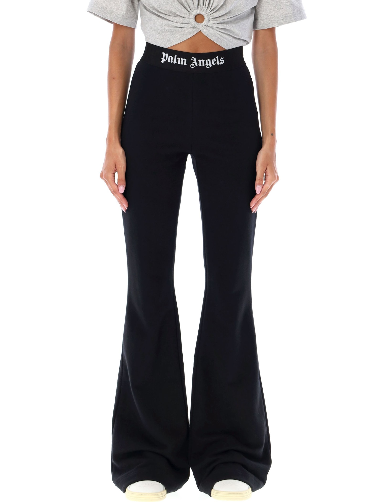 Palm Angels Cotton Flared Trousers In Black