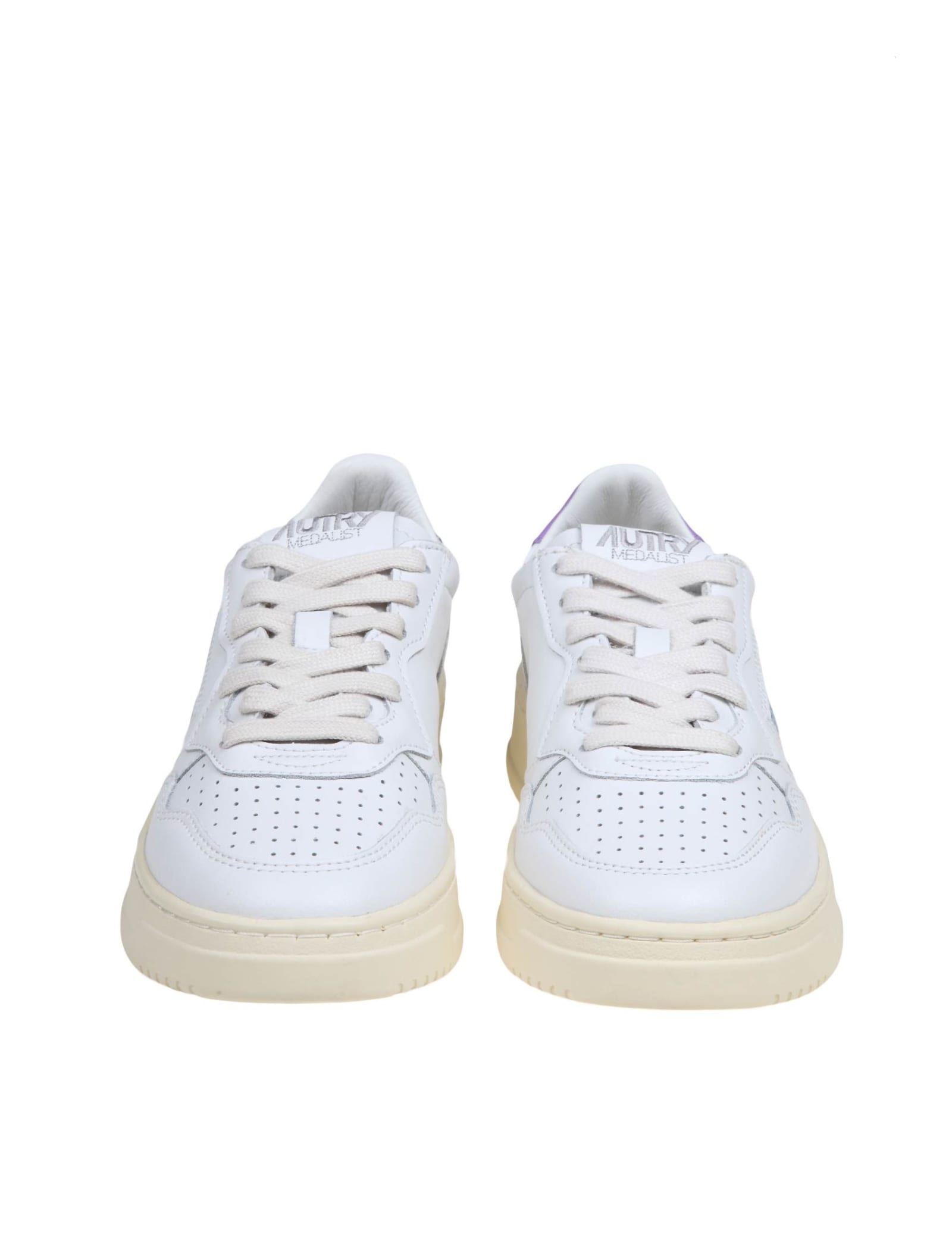 Shop Autry White And Lavender Leather Sneakers In White/lavender