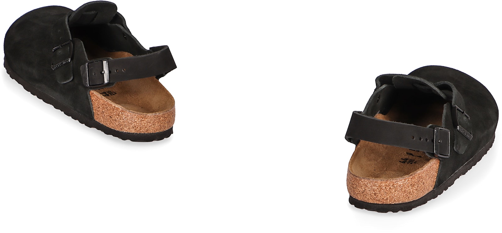 Birkenstock Buckle Cork Open Suede Mules In Black