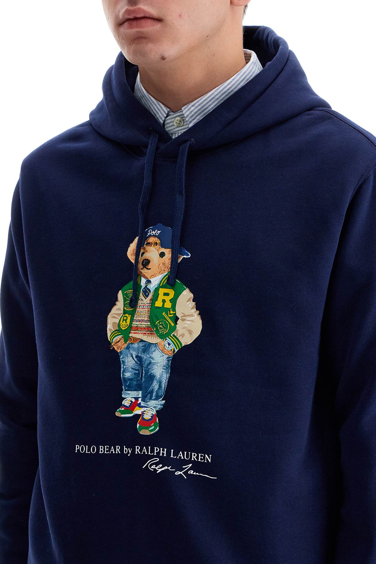 Shop Polo Ralph Lauren Polo Bear Hooded Sweatshirt In F24 Newport Navy Vrsy Bear (blue)