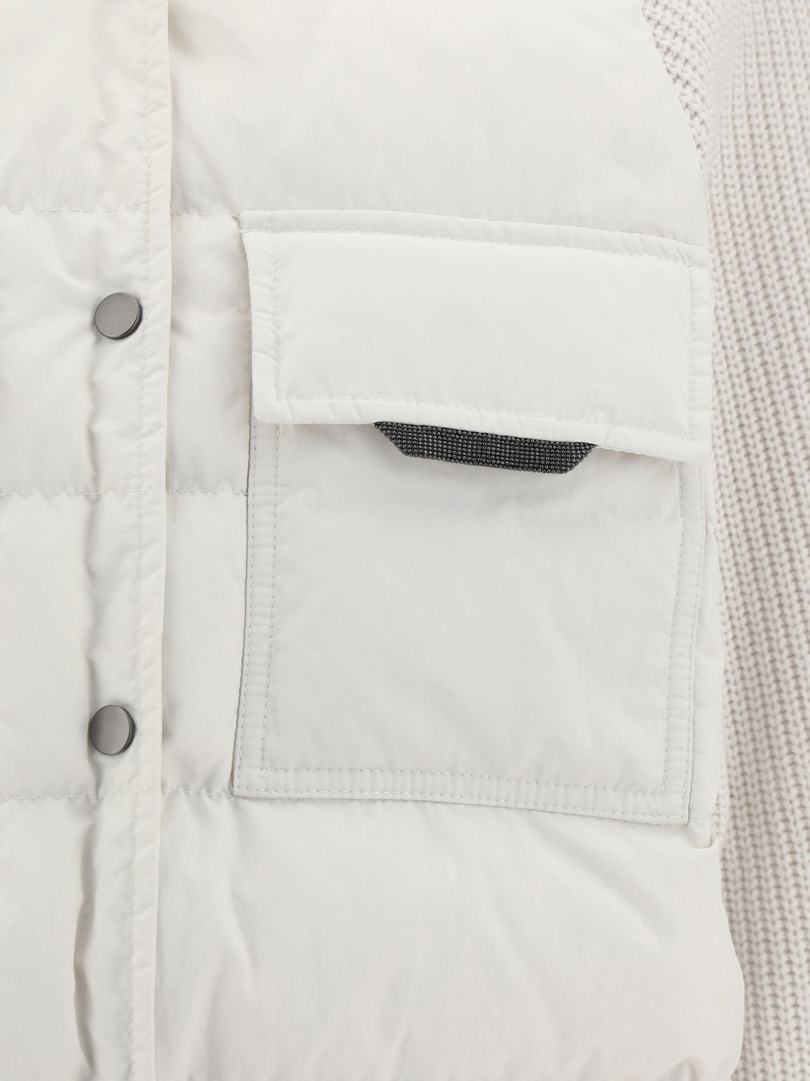 Brunello Cucinelli Two-material Down Jacket With Shiny Flap Detail In White