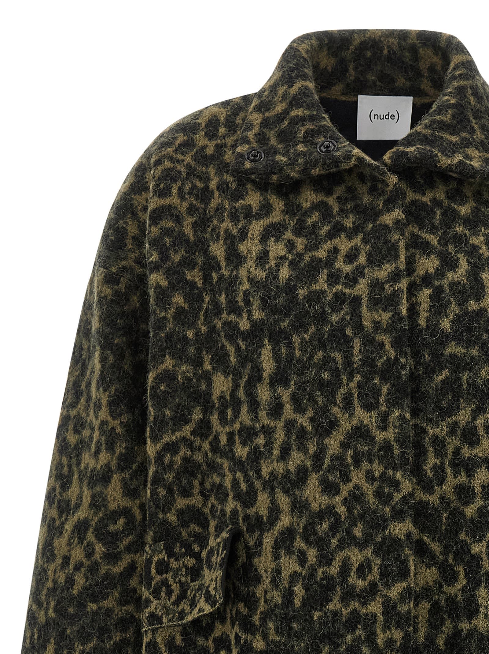 Nude Long Animal Print Wool Blend Coat In Animal Print