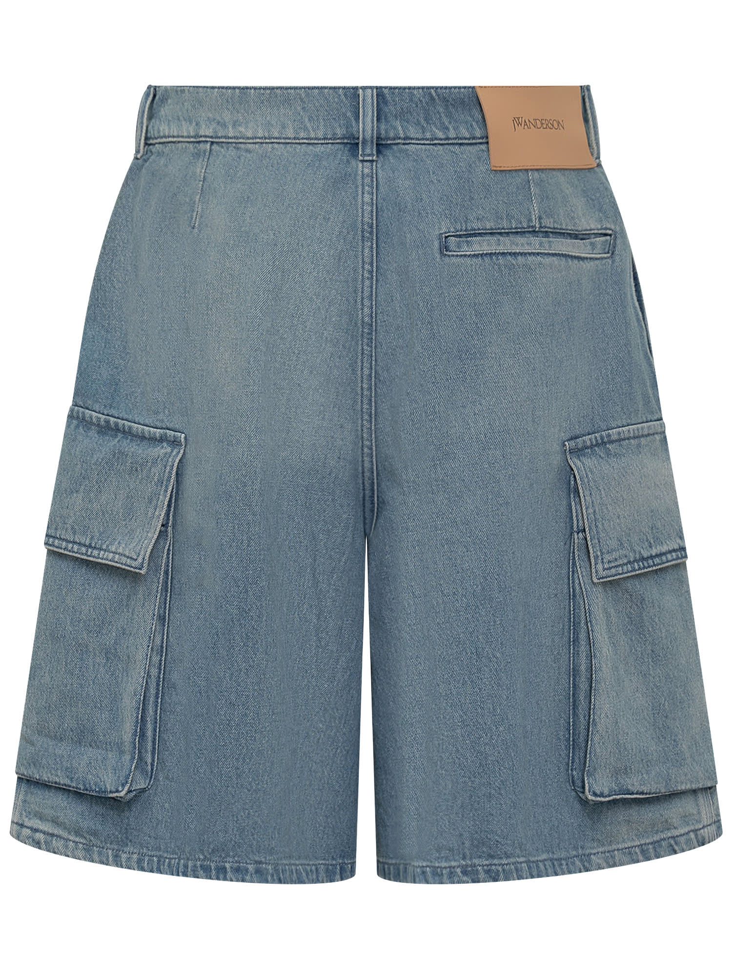Jw Anderson Light Blue Bermuda Shorts With Cargo Pockets And Logo Patch On The Back In Denim Man In Light Blue