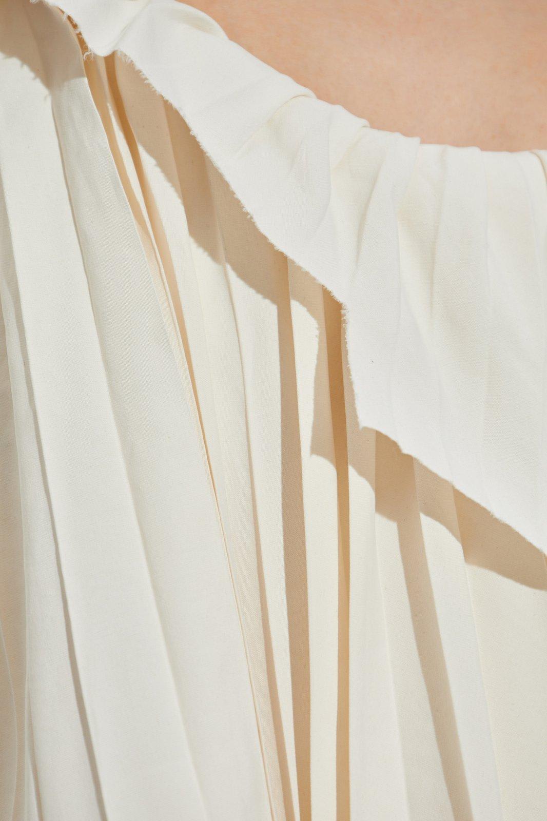 Alexander Mcqueen Pleated Off-shoulder Dress In Ivory