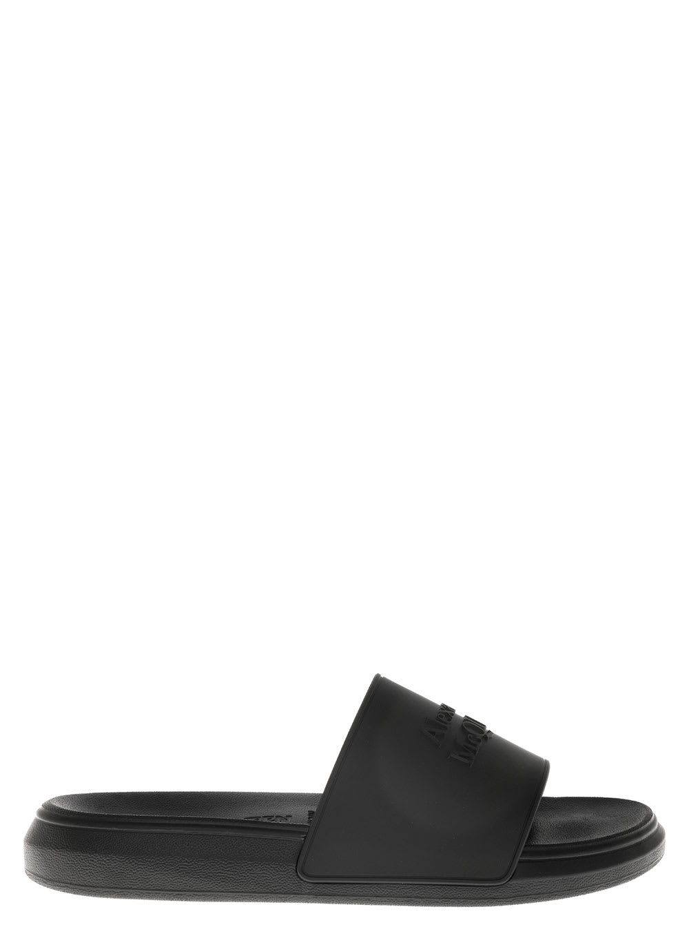Alexander McQueen Black Rubber Slide Sandals With Logo