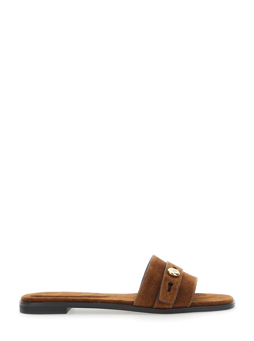 Tory Burch Romy Strap Button Slide In Brown