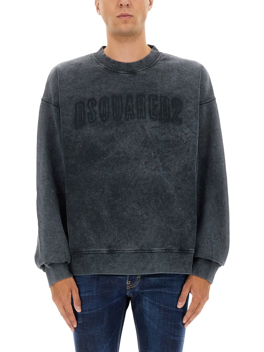 Dsquared2 Washed Black Long-sleeve Sweatshirt In Blue