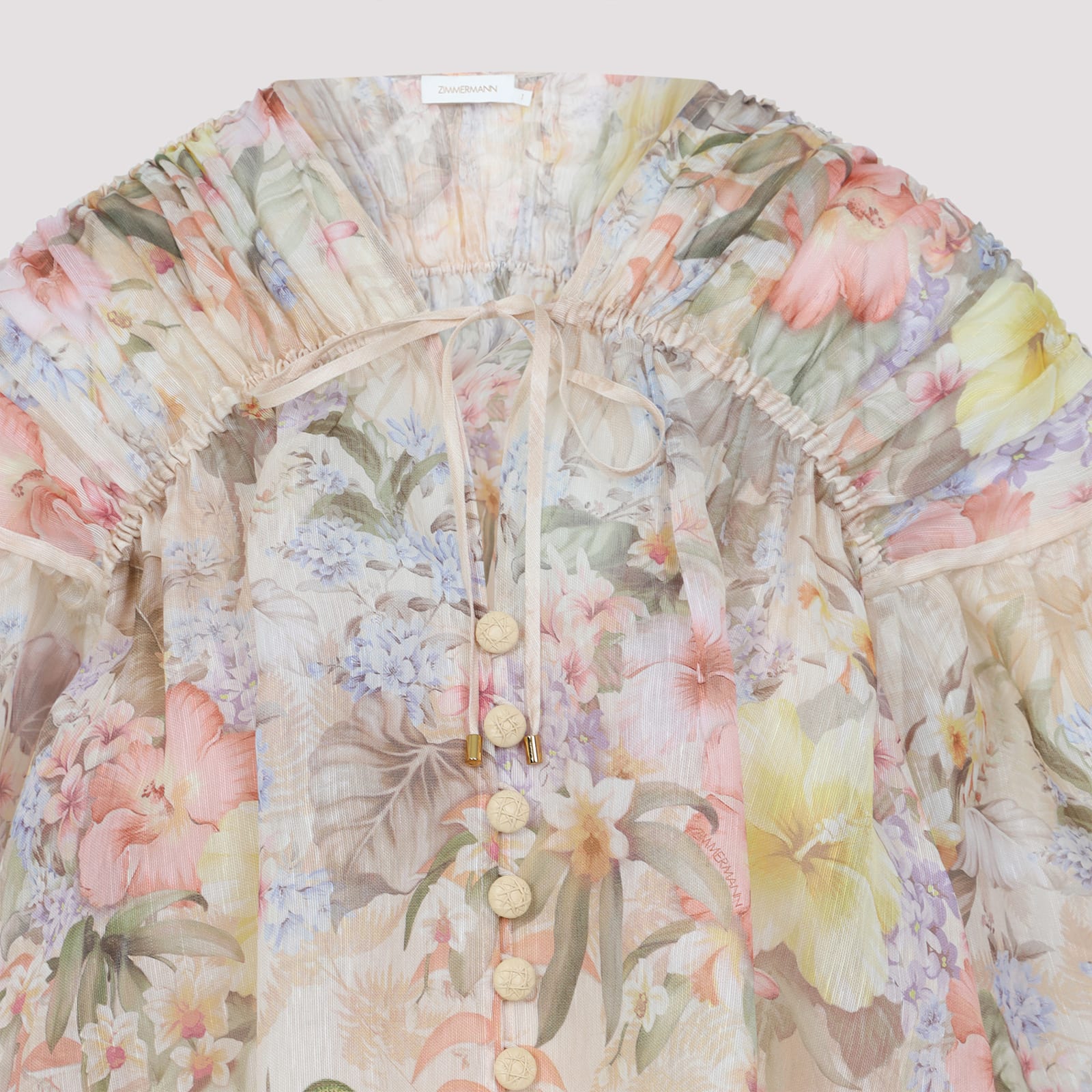 Shop Zimmermann Illuminate Drawn Blouse In Ivory Tropical