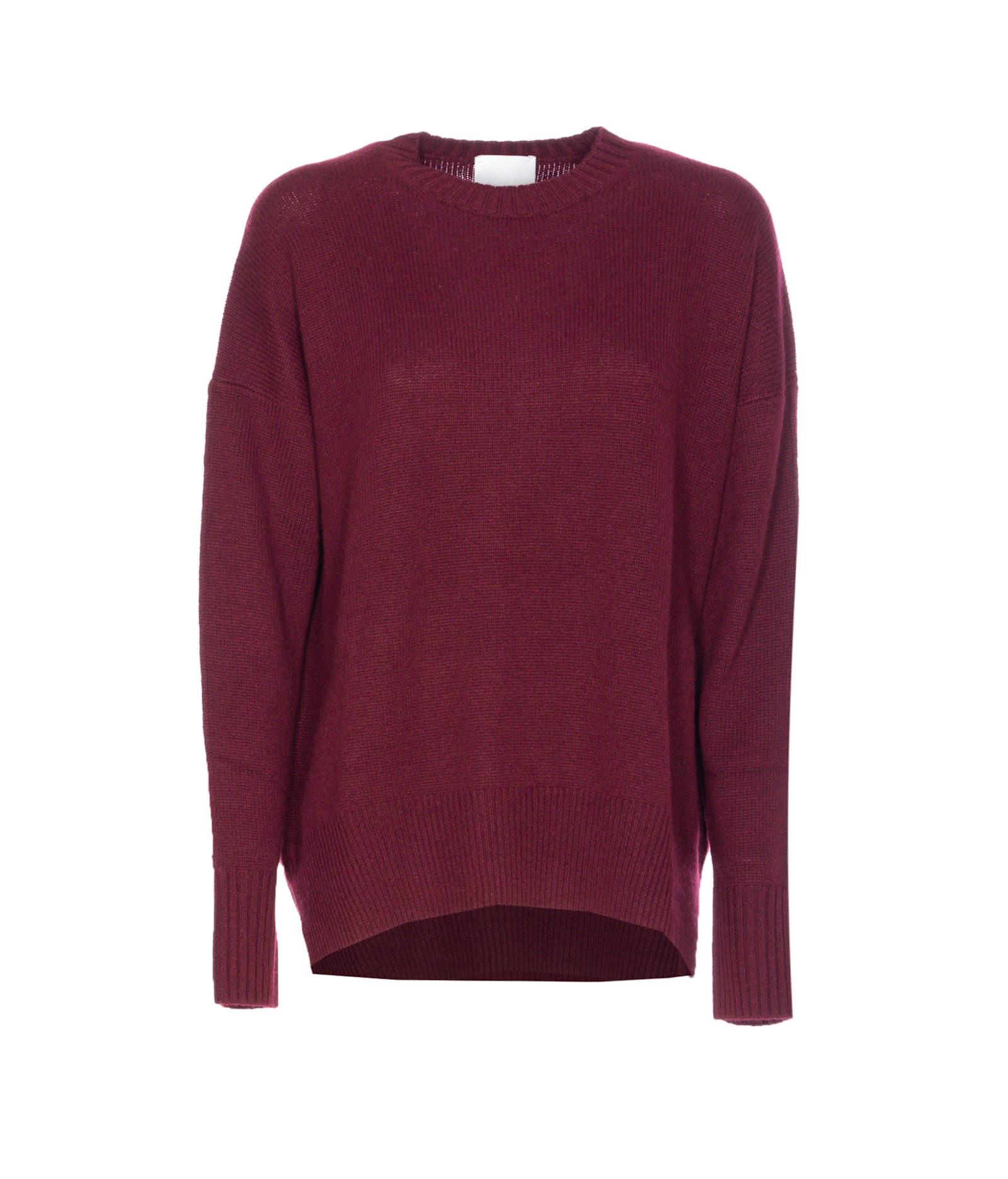 Allude Crew-neck Ribbed-knit Sweater In Burgundy