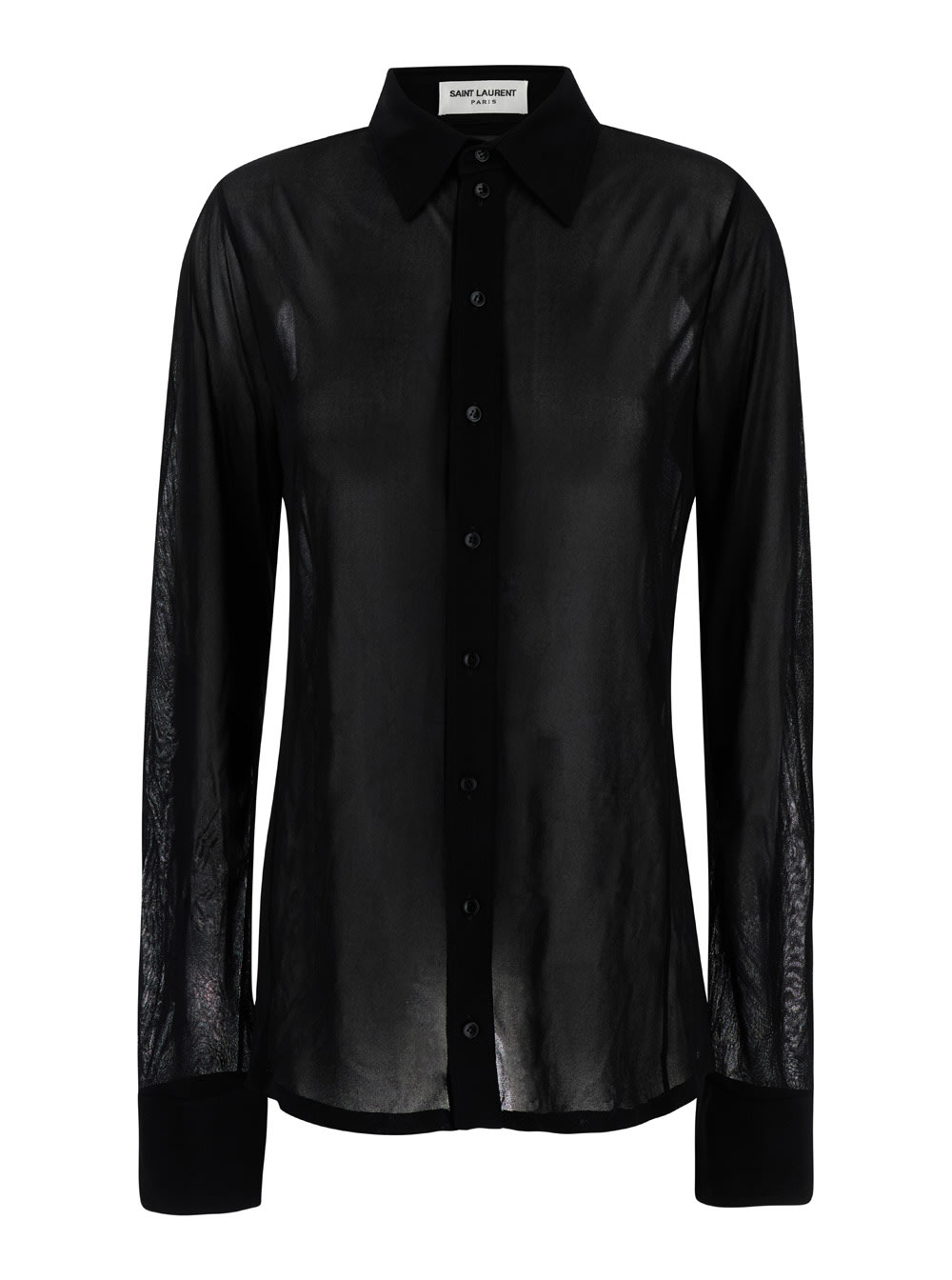Shop Saint Laurent Black Shirt With Transparent Effect In Jersey Crepe Woman