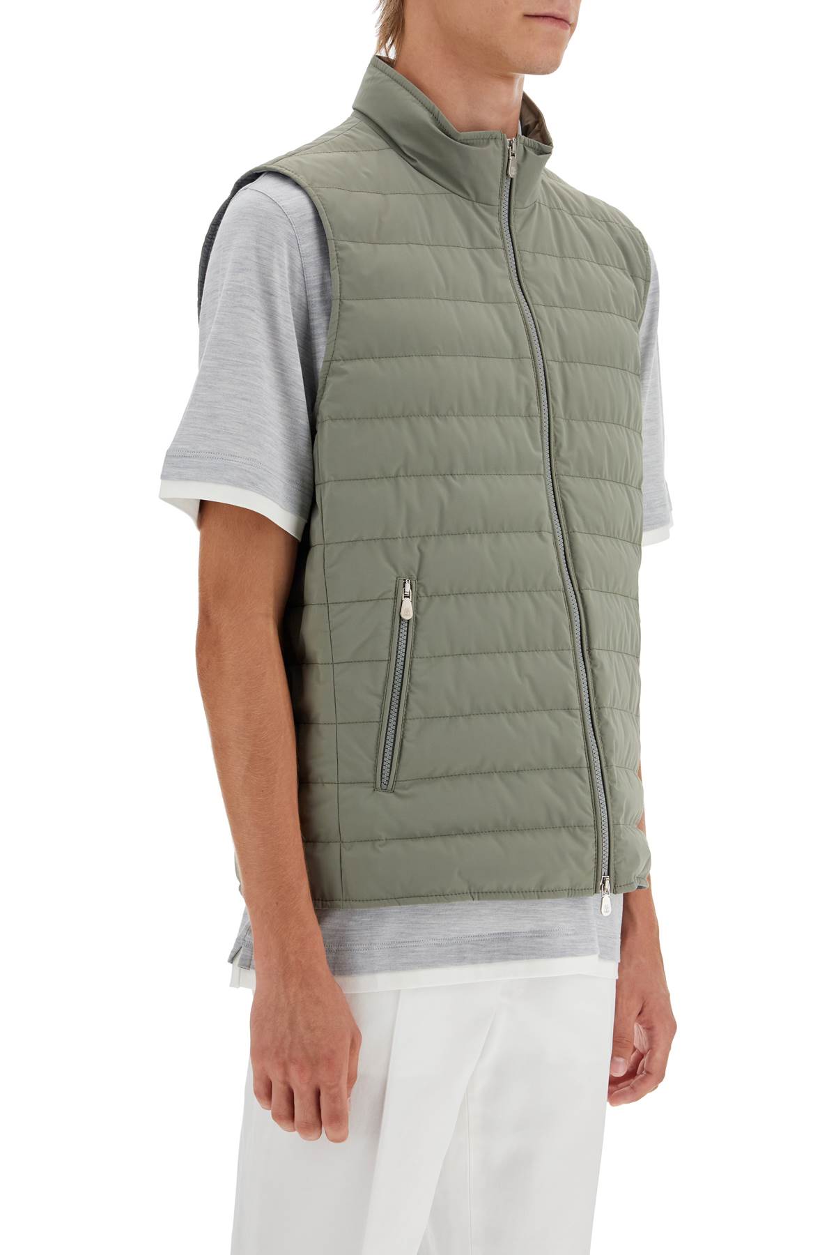 Shop Brunello Cucinelli Lightweight Sleeveless P In Military+grigio Medio (khaki)