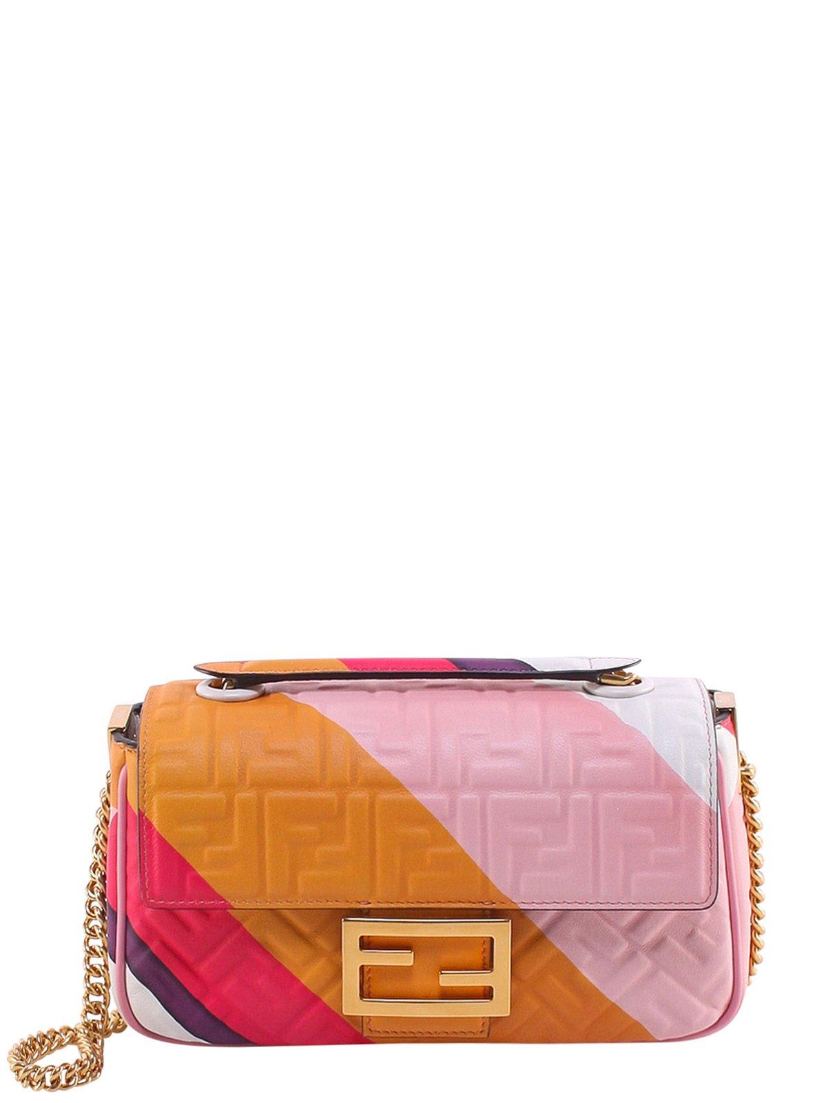 FENDI • Fuchsia Lambskin Baguette Lock Shoulder Bag w/ Chain