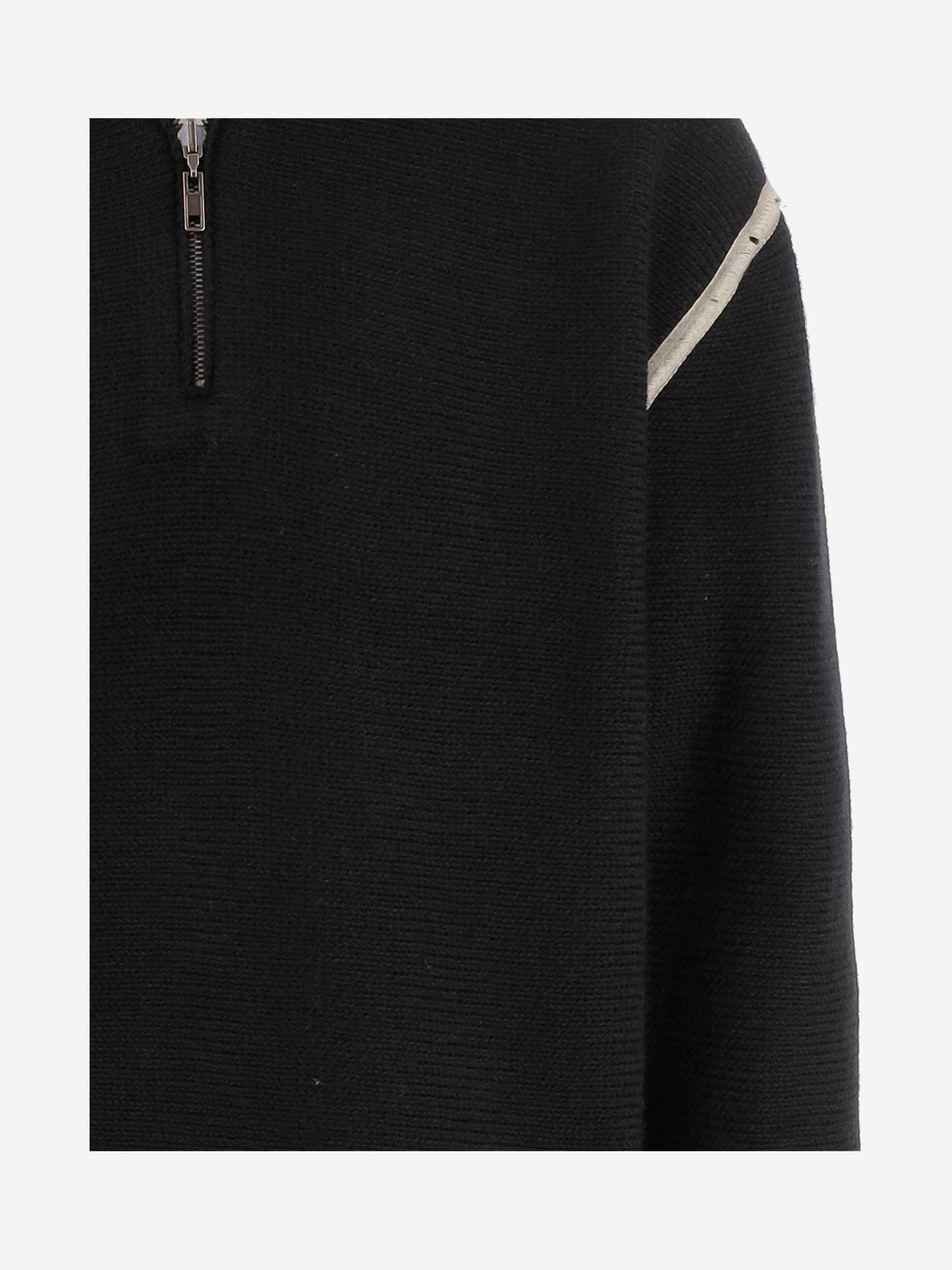 Maison Margiela Elbow Patch Half Zip Wool Pullover In Black