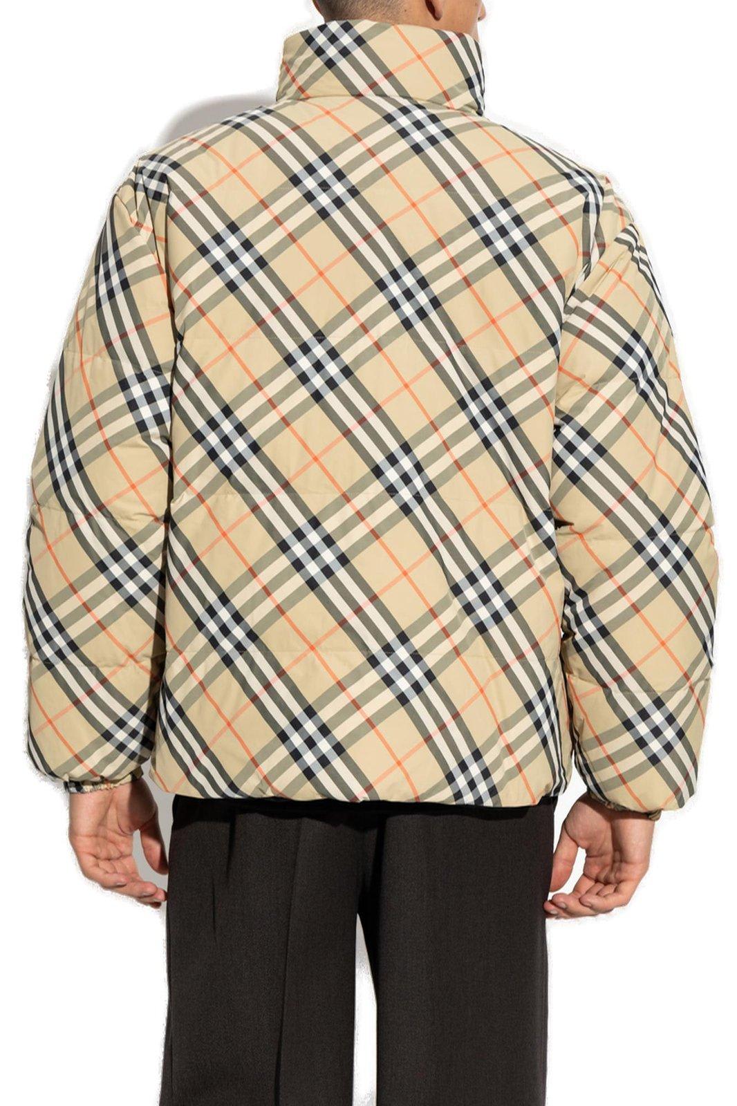 Shop Burberry Checked Zip-up Reversible Padded Jacket In Brown