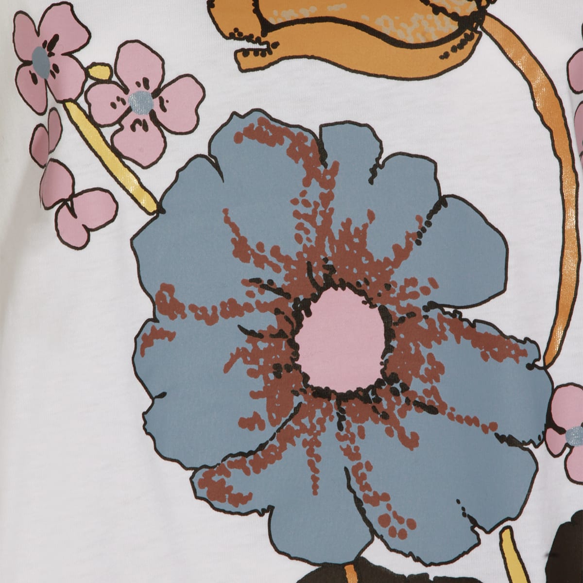 Marni Floral Print Round Neck Short Sleeve Top In White