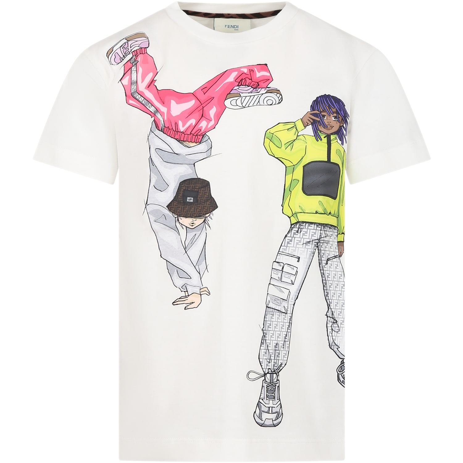 Fendi White T-shirt For Boy With Print And Double Ff